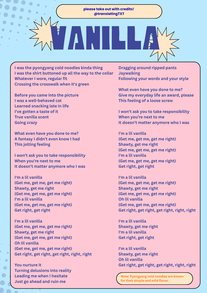 translatingTXT's tweet photo. #NOLABELS_PART02 : Vanilla - Lyrics (English Translation) https://t.co/ZG4tcomCX6