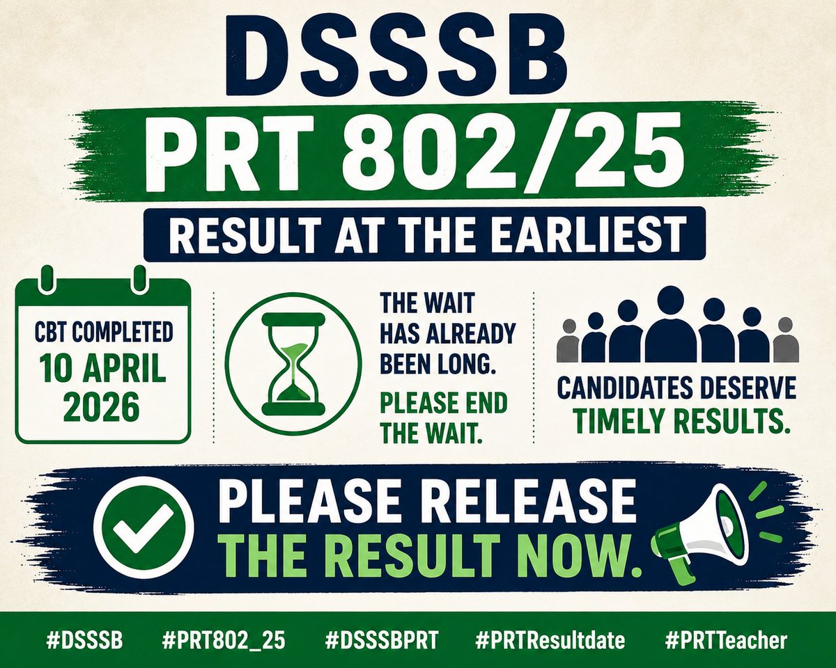 Jangra_95's tweet photo. Three months have passed since the DSSSB PRT 802/25 CBT ended Thousands of candidates are waiting for the result Kindly declare it without further delay
@dsssbofficial @SandhuTaranjitS @ashishsood_bjp @gupta_rekha @LtGovDelhi
#DSSSB
#PRT802_25
#DSSSBPRT
#PRTResultdate
#PRTTeacher https://t.co/xUhPfBIhLx