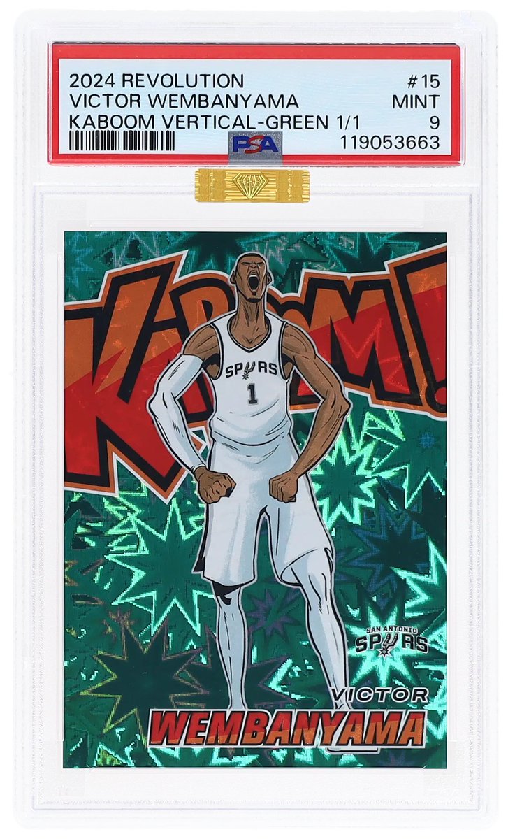 altxyzofficial's tweet photo. RECORD SALE: We just sold the world’s most expensive Kaboom for $1.4 million in our auction.

It was the 2024 Victor Wemabyama Green, which sold for $1,443,133.

This exact same card sold for just $516,000 on Fanatics Collect in February.

Consign your basketball cards to our next auction by clicking the link in our bio.