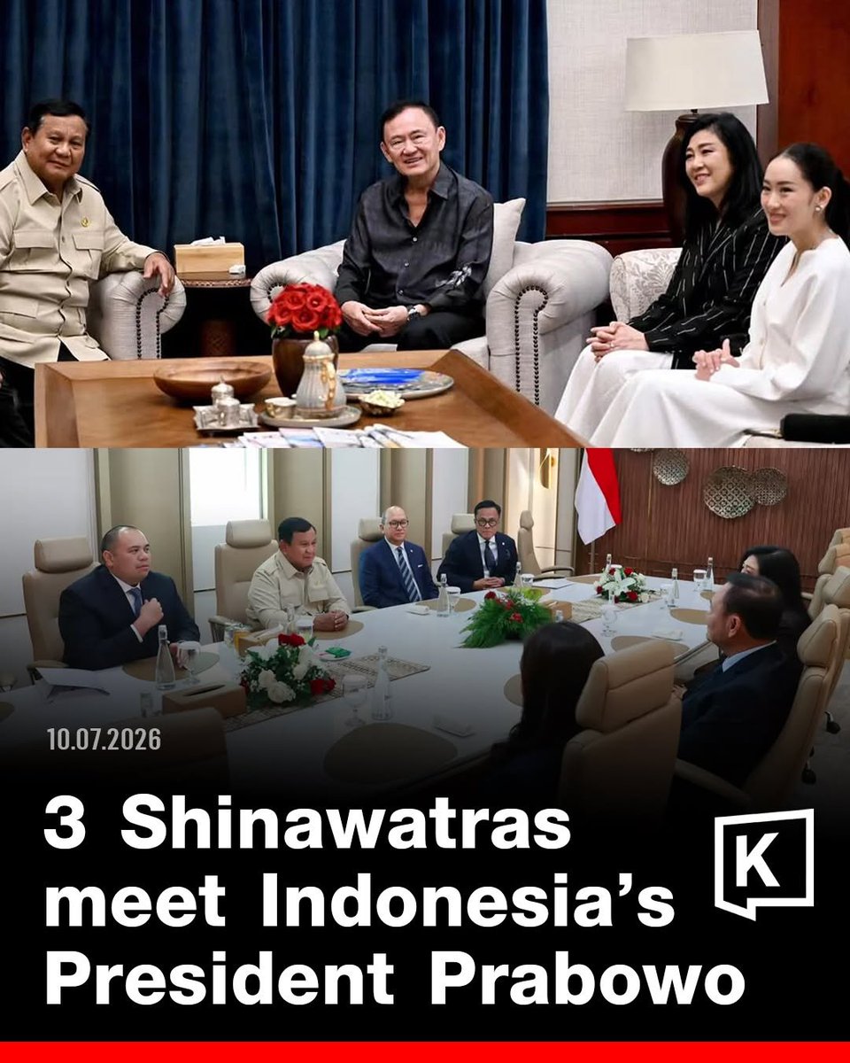 KhaosodEnglish's tweet photo. Three Shinawatras met President #Prabowo in Jakarta.

Former Thai prime ministers Thaksin, Yingluck and Paetongtarn #Shinawatra gathered at the Indonesian leader's private residence for discussions on regional and global developments.

#Thailand #Indonesia #Diplomacy #Politics https://t.co/YFvHYkhbIQ