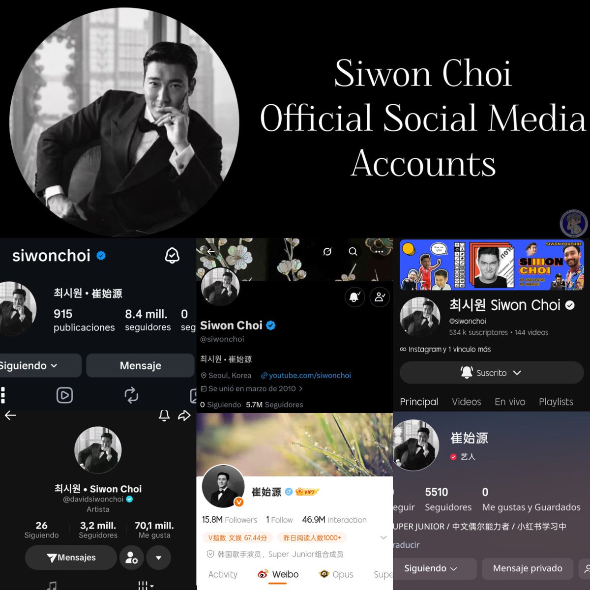 Siwonest_LATAM's tweet photo. Te compartimos las redes sociales oficiales de @siwonchoi🤴🏻
La única red social con la que Siwon NO cuenta es con Facebook.
Evita caer con cuentas fake.

#최시원 #SiwonChoi #시원 #SIWON https://t.co/G0gZJ8eGd3