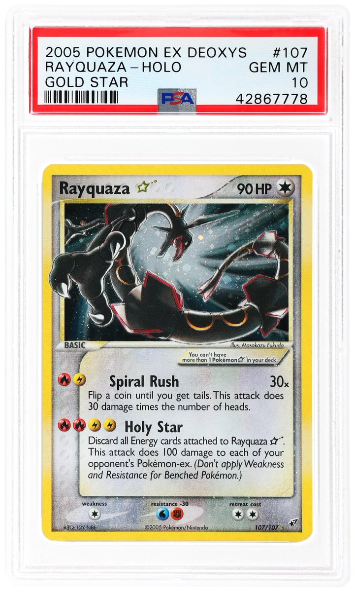 altxyzofficial's tweet photo. RECORD SALE: We just sold the world’s most expensive Rayquaza for $682,500 in our auction.

It was for a PSA 10 EX Deoxys English Holo.

This card in a PSA 10 last sold for just $38,400 on Fanatics Collect in December 2023.

Consign your Pokémon cards to our next auction by clicking the link in our bio.
