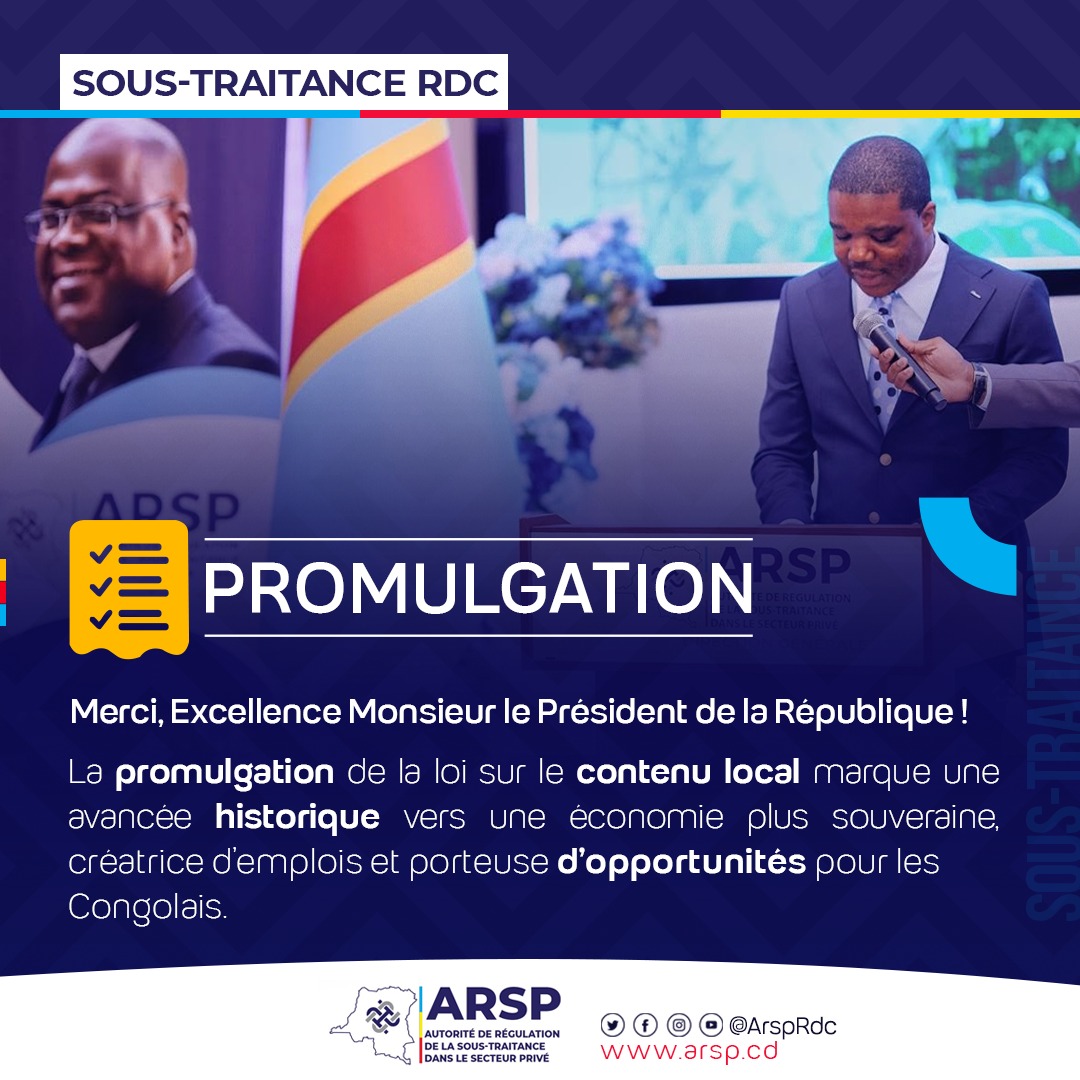KoyebamosalaE's tweet photo. #ARSP "La promulgation de la loi sur le contenu local marque une avancée historique vers une économie plus souveraine, créatrice d’emplois et porteuse d’opportunités pour les Congolais."
DG @juantedbelkas  @ArspRdc 

#SousTraitance #ContenuLocal  #rdcongo https://t.co/MCij0yc3Ih