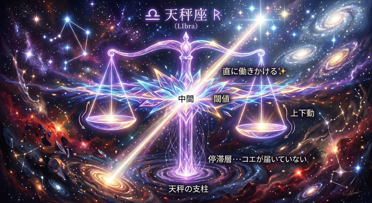 Ino331152054's tweet photo. 天秤の支柱⚖️
停滞層…中間（下から上の間…閾値）
中間判断が下から上を隔絶している…
上下動中立のバランスで無い中間ならバランスが崩れる…でないとどちらかに傾く…
コエが届いていない…中間の立場…
直に働きかける…✨ https://t.co/tttLNa9rGz
