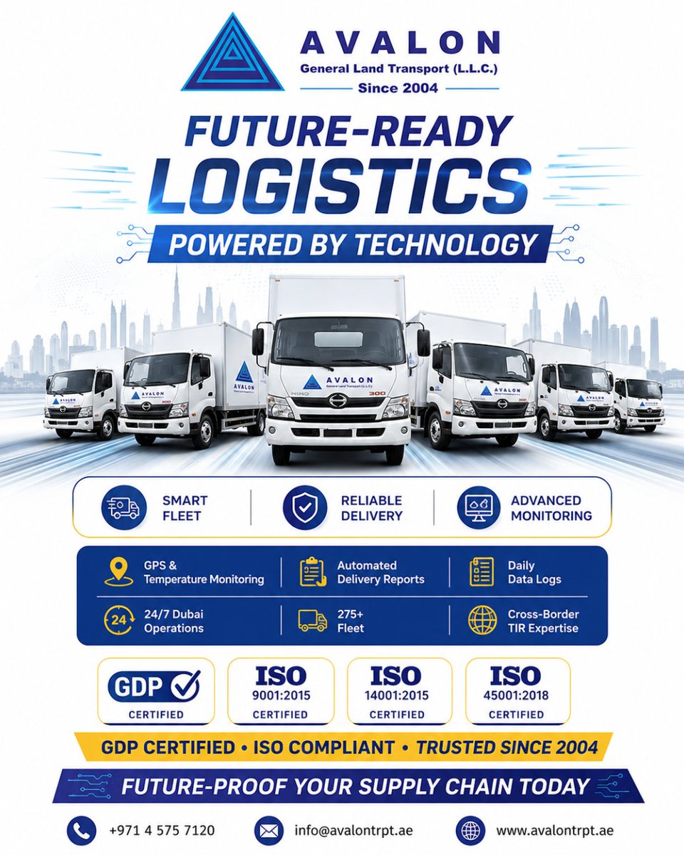 Avalontranspor's tweet photo. Power your supply chain with Avalon General Land Transport's smart fleet, GPS tracking, automated delivery reports and cross-border expertise. Future-proof your logistics today!
https://t.co/l5pRqC3X6g
#AvalonTransport #SmartLogistics #SupplyChainSolutions #FutureReady https://t.co/zWUZIgNbv9