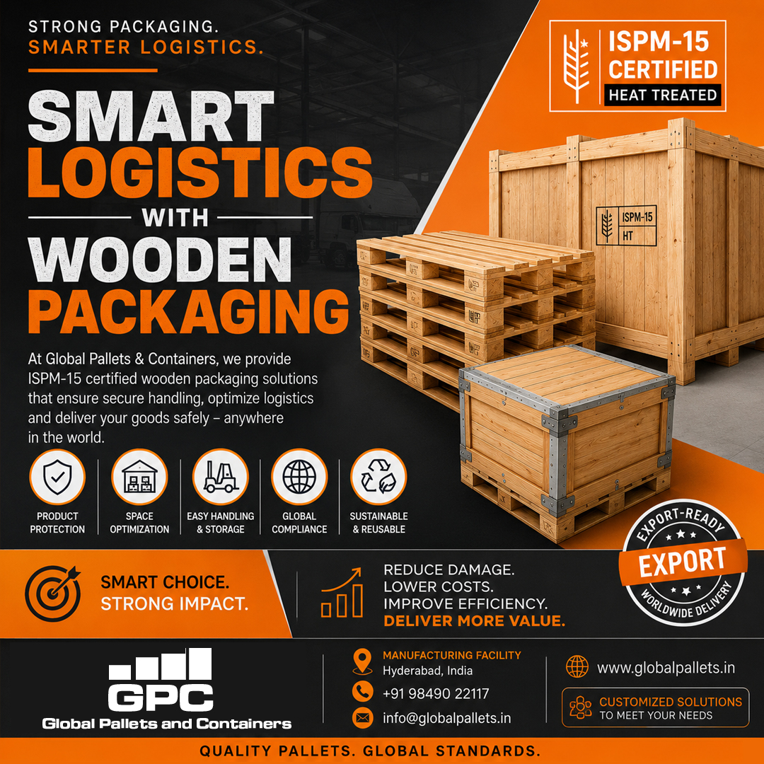 global_pallets's tweet photo. 𝐒𝐦𝐚𝐫𝐭 𝐋𝐨𝐠𝐢𝐬𝐭𝐢𝐜𝐬 𝐒𝐭𝐚𝐫𝐭𝐬 𝐰𝐢𝐭𝐡 𝐒𝐦𝐚𝐫𝐭 𝐖𝐨𝐨𝐝𝐞𝐧 𝐏𝐚𝐜𝐤𝐚𝐠𝐢𝐧𝐠.
In today's fast-moving supply chain, packaging is more than protection—it's a key part of efficient logistics.
Visit: https://t.co/t3HmveVHcG
#WoodenPackaging #SmartLogistics #India https://t.co/UCCax4QnZ8