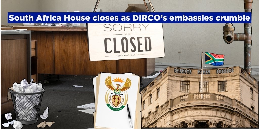 Brettbenraphael's tweet photo. South Africa’s London embassy just shut without warning — now joining the one in the Netherlands.  Our flagship property on Trafalgar Square, is a rotting disgrace after decades of DIRCO neglect: sporadic water, no heating, rooms reeking of urine, and a crumbling façade. Fix bill? R70 million for taxpayers. Sound familiar... Classic ANC stewardship.