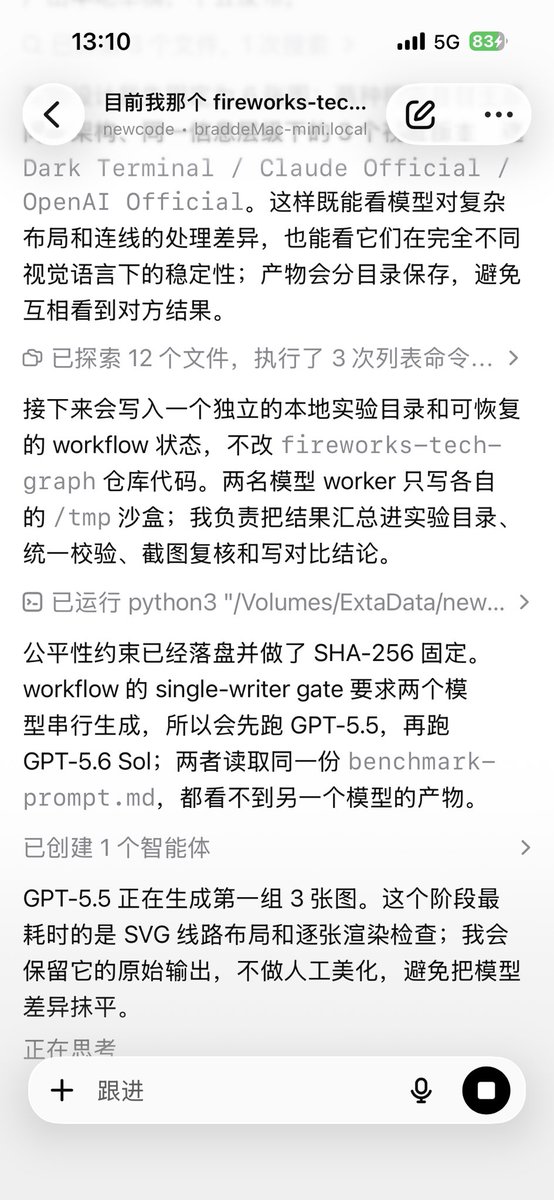 We are letting GPT 5.5 and GPT 5.6 sol run fireworks-tech-graph at the same time to com...