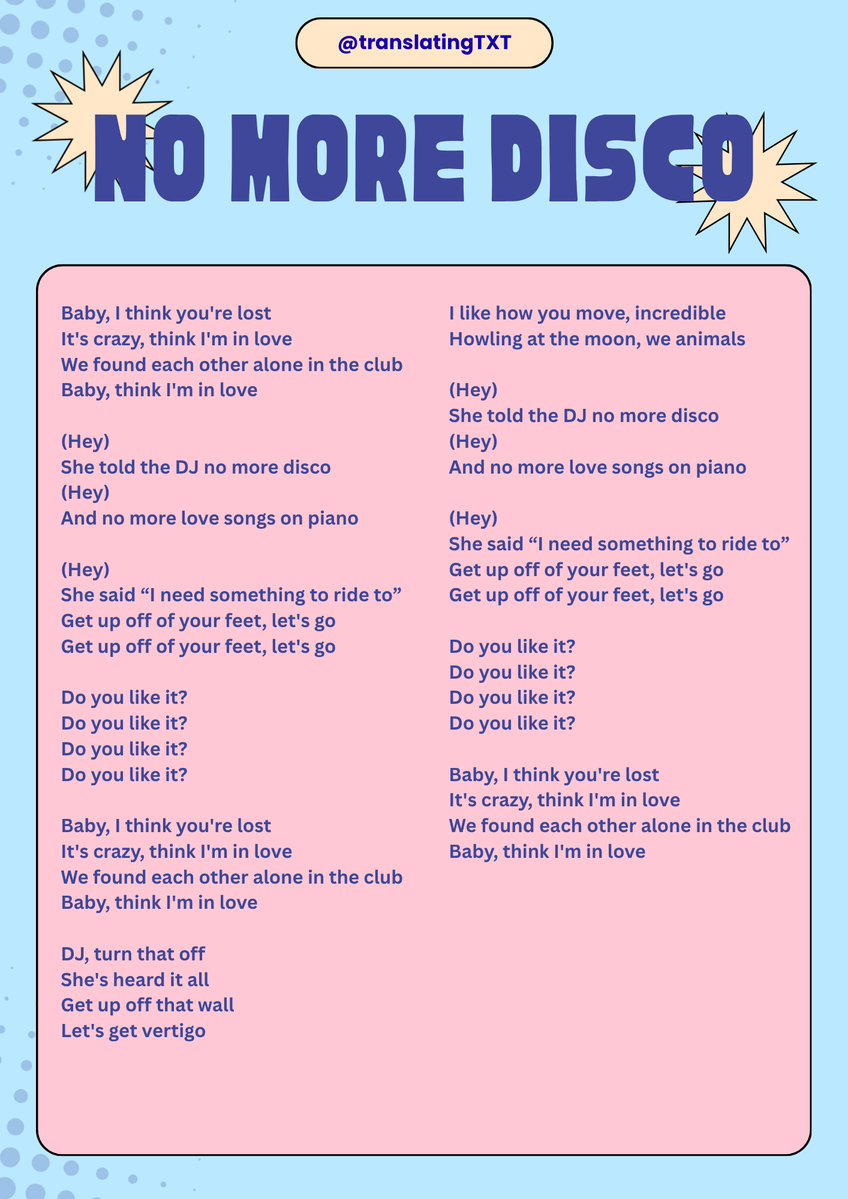 translatingTXT's tweet photo. #NOLABELS_PART02: No More Disco - Lyrics https://t.co/kI4if3qtoe