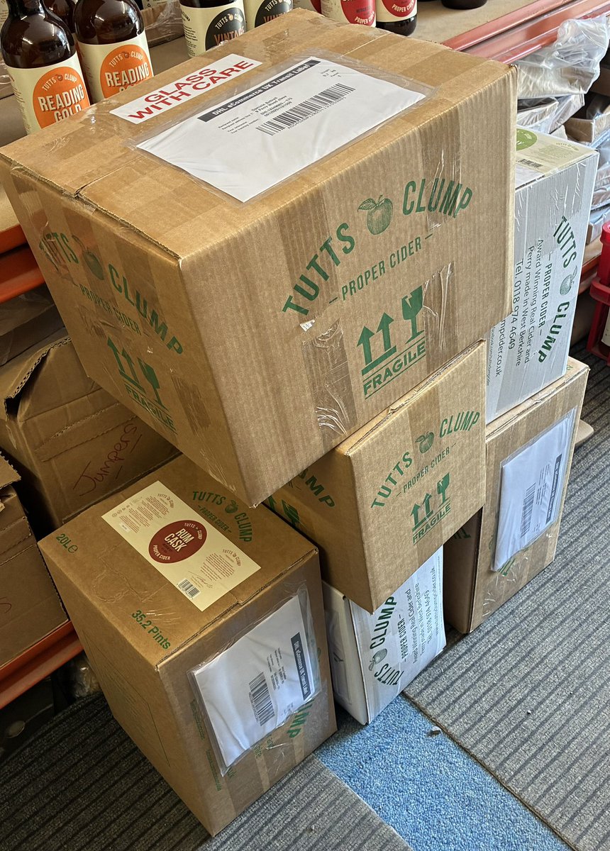 tuttsclumpcider's tweet photo. Another six online orders going out today to various areas of the country π #dhl #propercider #fruitcider #friday https://t.co/ZYxJyBP5sS