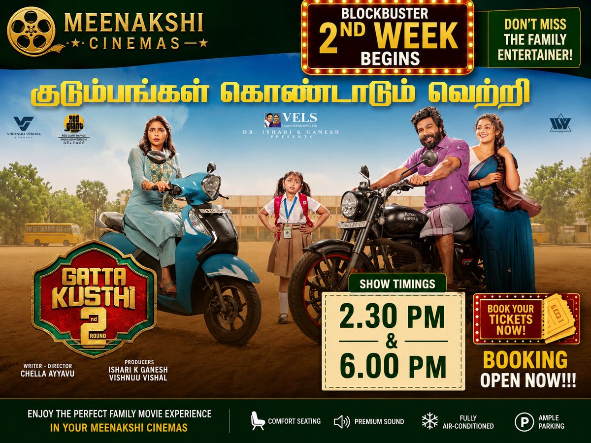 Meenakshi_Off's tweet photo. #GattaKusthi2 - Blockbuster second week begins In your Meenakshi Cinemas
#ShowTiming - 2.30PM & 6PM
Booking Open Now!!!! https://t.co/z2qI9bhpfc
