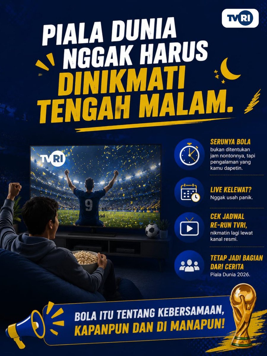 zonaindoupdate's tweet photo. Ada dua tipe penonton Piala Dunia: yang begadang, sama yang nunggu re-run. Kamu tipe yang mana?
#PestaBolaDiTVRI #nontonpildunditvri #fyp #nobarbola #rerun https://t.co/sNmjmebizE
