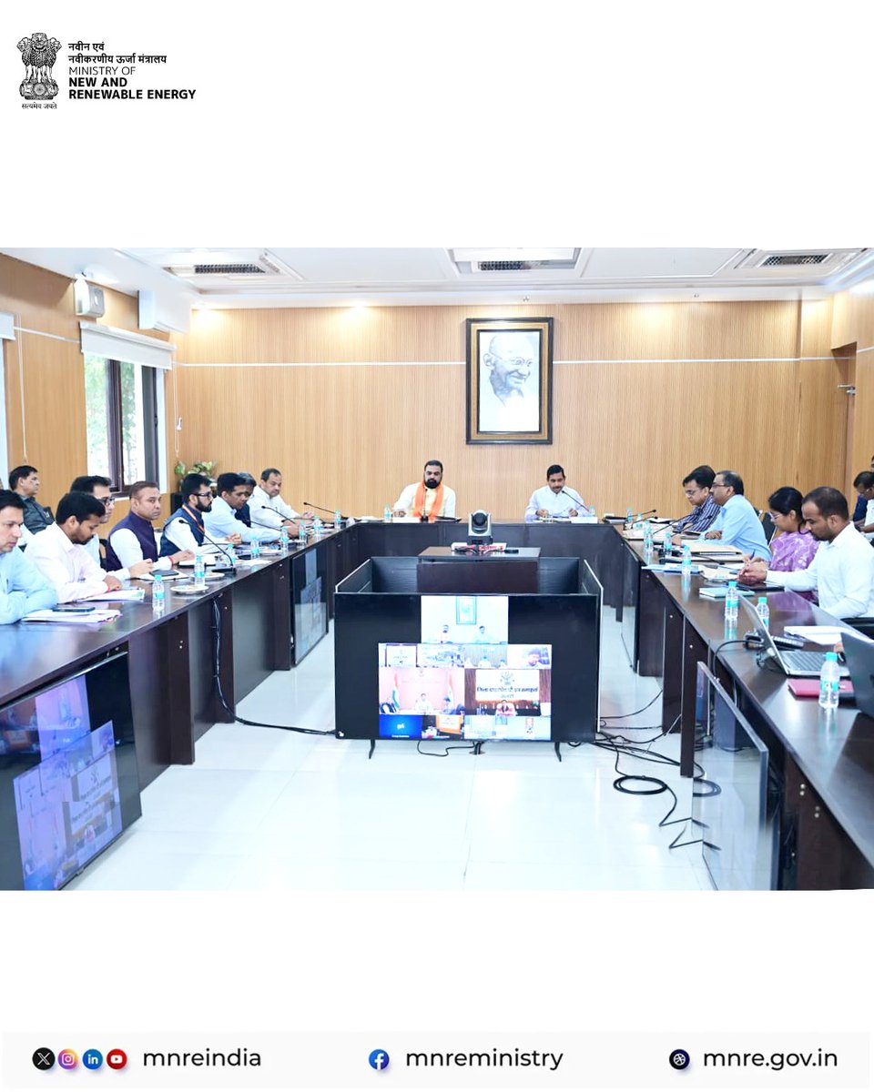 mnreindia's tweet photo. Hon'ble Union Minister for New & Renewable Energy, Shri Pralhad Joshi along with Hon'ble Chief Minister of Bihar, Shri Samrat Choudhary co-chaired a comprehensive review meeting on Bihar's #RenewableEnergy sector with senior State officials and District Magistrates in Patna.

The meeting focused on accelerating rooftop solar deployment under PM Surya Ghar: Muft Bijli Yojana through the Utility-Led Aggregation model, increasing installation pace, addressing financing bottlenecks, promoting Model Solar Villages, fast-tracking government building solarisation, and strengthening awareness and outreach.

The review also covered expediting PM-KUSUM implementation through feeder solarisation and standalone solar pumps, enhancing preparedness for PM-KUSUM 2.0, advancing Floating Solar projects with Energy Storage Systems, Small Hydro, Green Hydrogen, and Green Energy Corridor Phase-III to strengthen Bihar's clean energy infrastructure.

The meeting focused on accelerating rooftop solar deployment under PM Surya Ghar Muft Bijli Yojana through the Utility-Led Aggregation model, increasing installation pace, addressing financing bottlenecks, promoting Model Solar Villages, fast-tracking government building solarisation, and strengthening awareness and outreach.

#SolarEnergy #MNRE #Bihar