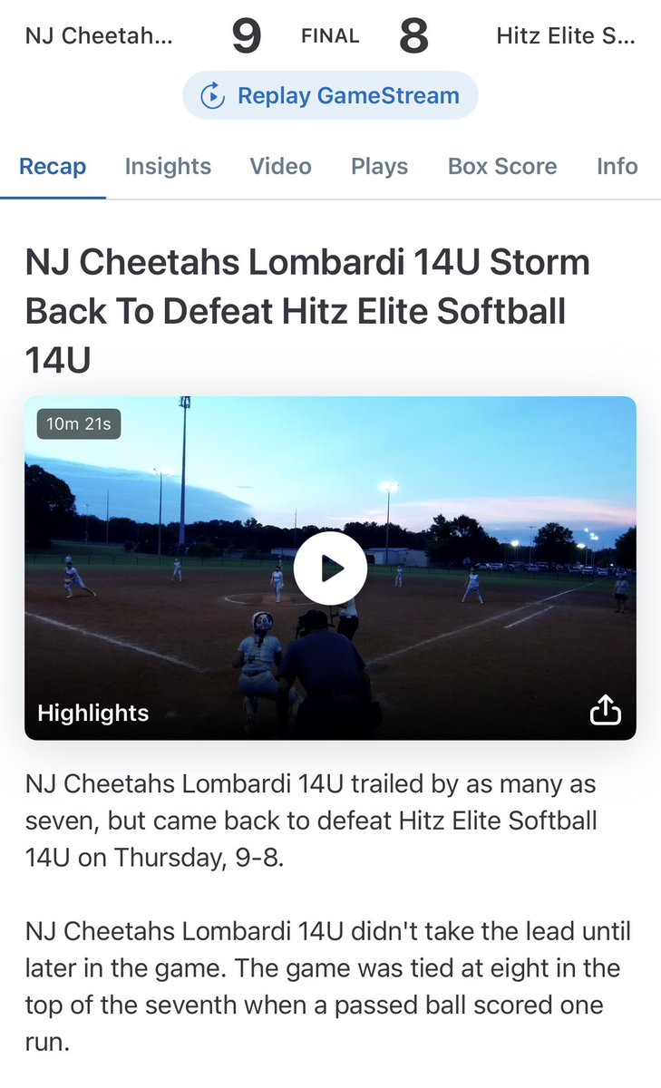 NJUnityLombardi's tweet photo. The Cheetahs remained undefeated in the Music City World Series with 2 more wins today - a thrilling comeback from a 8-1 deficit to beat Hitz Elite 9-8 in extra innings and a well played 8-5 victory over Wizards Evolution. The girls move to the semi-final tomorrow evening. https://t.co/eY6SDNujBp