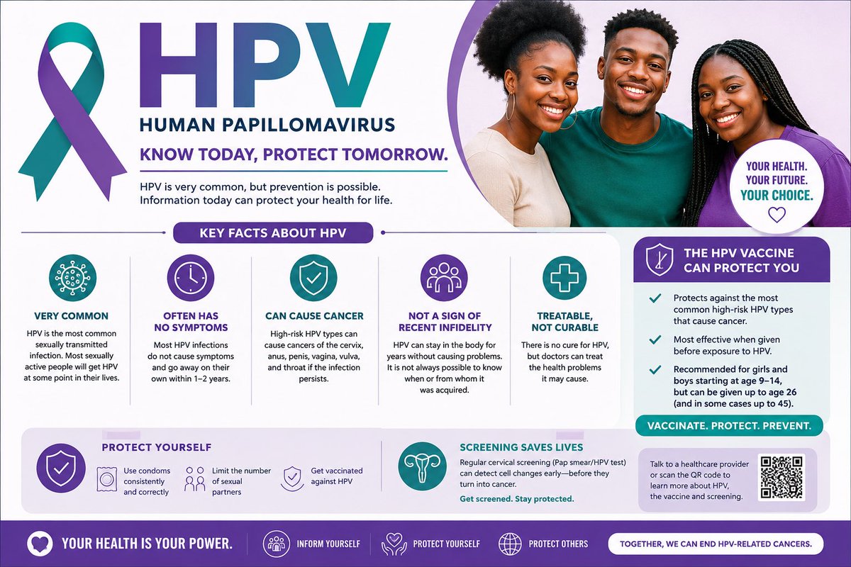 KarGenoResearch's tweet photo. Lets Talk HPV…

HPV (Human Papillomavirus) is the most common sexually transmitted infection. There are over 200 types of HPV.

*Low-risk HPV types can cause genital warts but don’t usually cause cancer.
* High-risk HPV types can cause cancers of the cervix, anus, penis, vagina. https://t.co/s73bdfzjhx