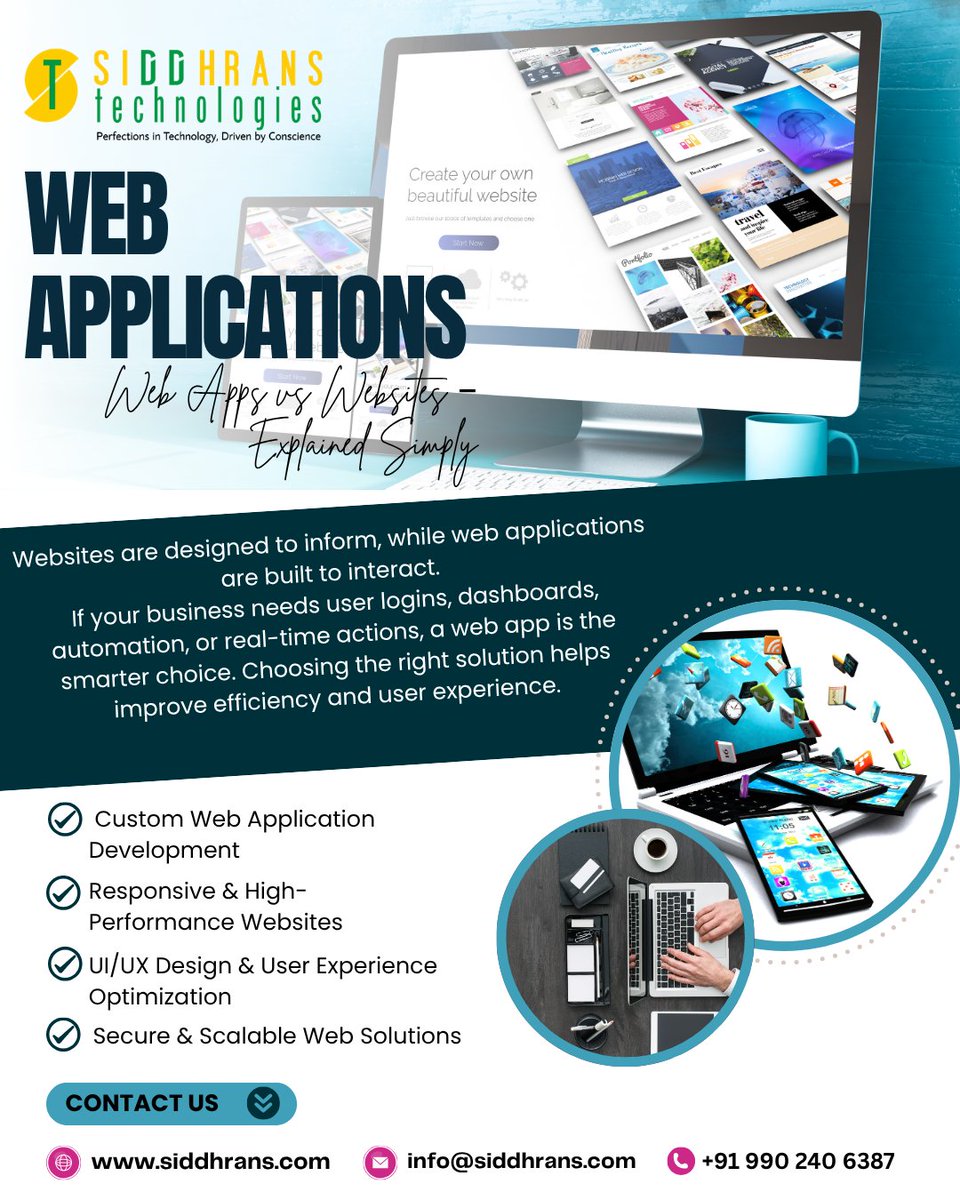 Siddhrans1's tweet photo. Websites inform. Web Apps interact. 💡
Need user logins, dashboards, automation, or real-time features? A custom web application is the right choice.

📞 +91 990 240 6387
🌐 https://t.co/31GyrrBpOY

#WebApplications #WebDevelopment #CustomWebApps #ResponsiveDesign https://t.co/OAmzq3QaX7