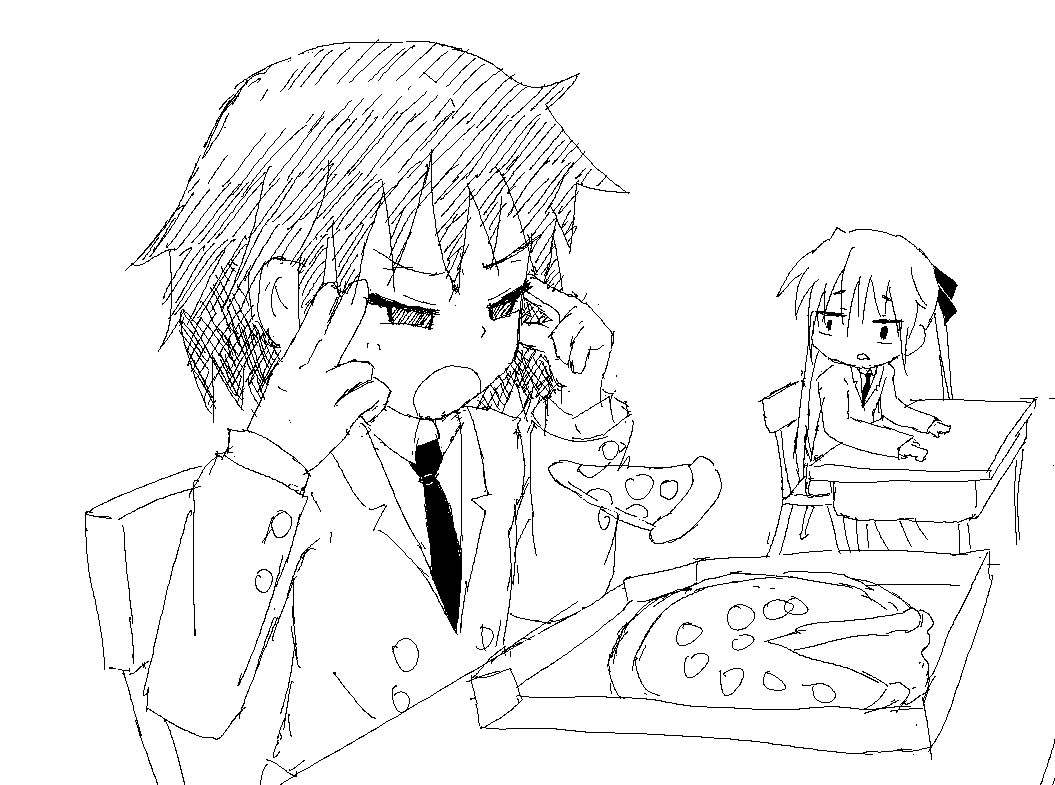FakelyRoach's tweet photo. yasuna eating a pizza https://t.co/JIWOFrMSqd