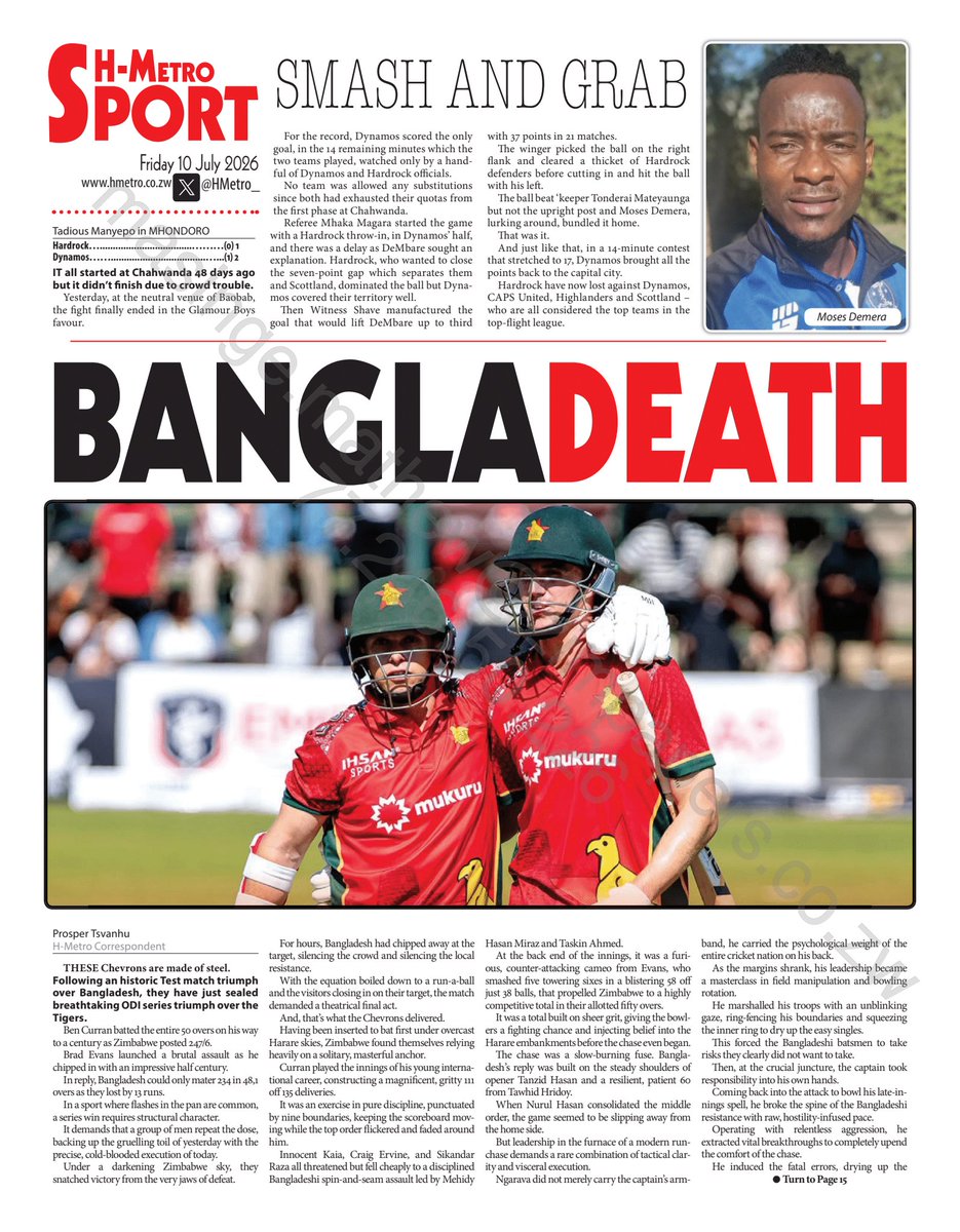 HMetro_'s tweet photo. #BACKPAGE 

THESE Chevrons are made of steel.

Following an historic Test match triumph over Bangladesh, they have just sealed breathtaking ODI series triumph over the Tigers.

https://t.co/XnOdvWx1vS https://t.co/ADVs7cKBHE
