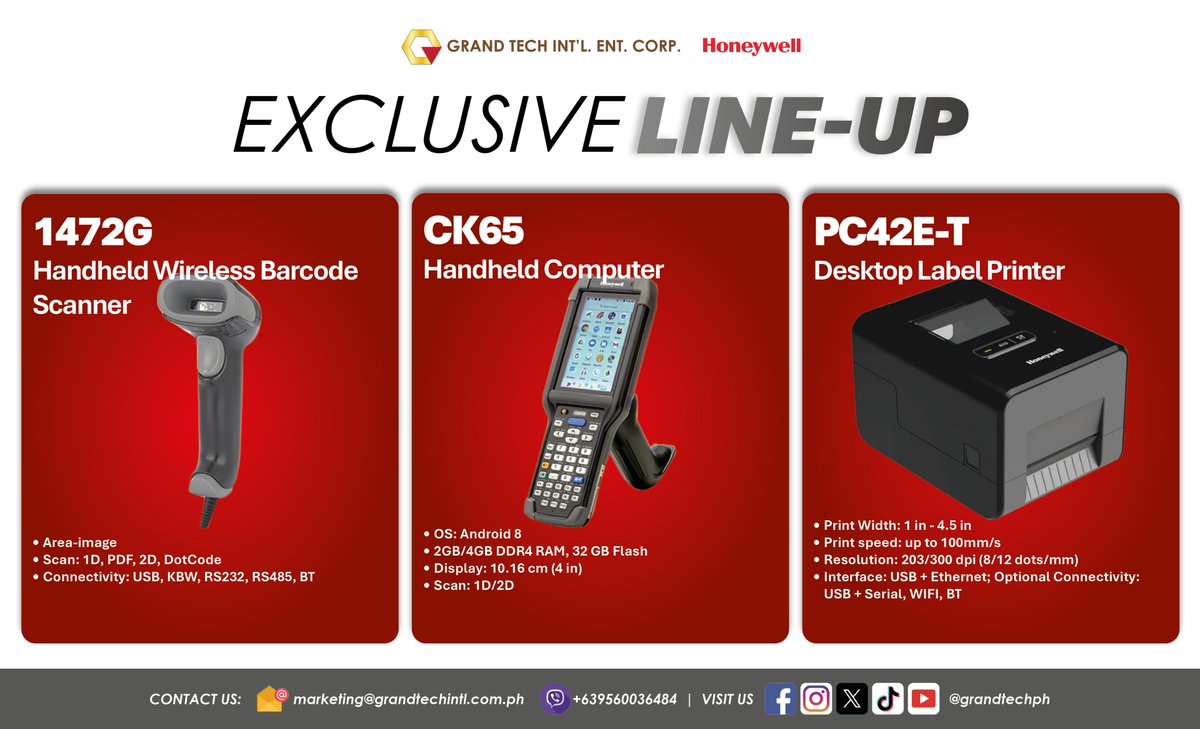 grandtechph's tweet photo. GRAND TECH EXCLUSIVE LINE-UP
10 July 2026
#Canon, #Epson, #ECLine, #HiStone, #Allthings, #iMIN, #Honeywell, #Urovo, #Thomson, #SOTI, #Wacom, #Tiandy, GRAND TECH #Consumables
Distributed by GRAND TECH INTL ENT CORP
marketing@grandtechintl.com.ph
Viber: +639560036484 https://t.co/dfc1B8nSdk