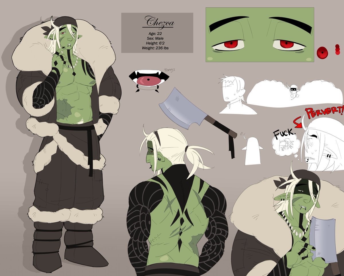 chknbunnyxd's tweet photo. finalized (hopefully) reference sheets for Chezca, Shangrulei and Carnivia https://t.co/bK3zu18aVR