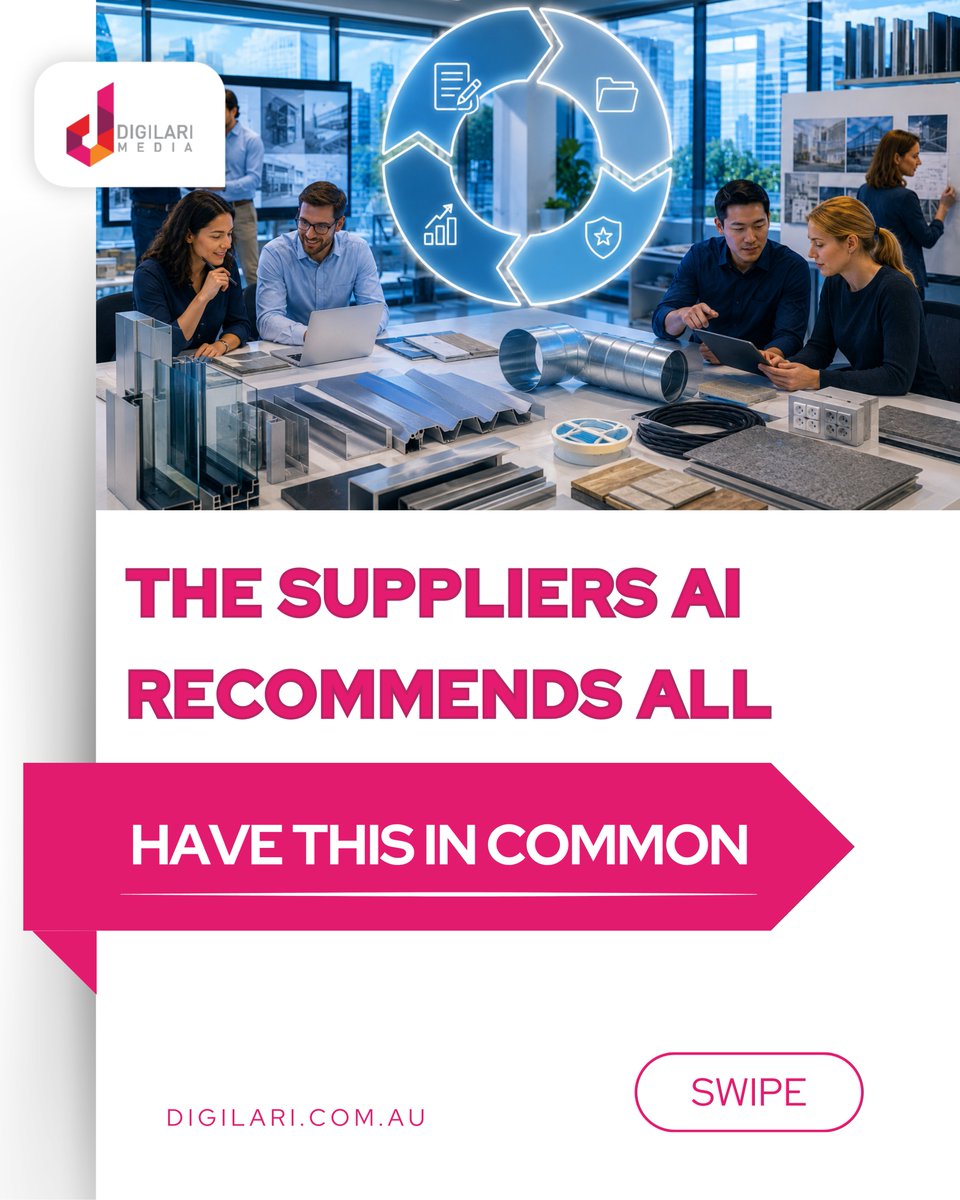 Digilari's tweet photo. Many commercial construction suppliers think AI visibility comes from one great campaign.
It doesn't.
It's built through consistency.
Every helpful article.
Every FAQ.
Every case study.
Every technical guide.
#CommercialConstruction #ConstructionMarketing #BuildingProducts https://t.co/YP6Yi4Fkxn