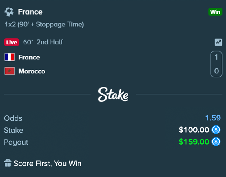 Stake's tweet photo. 50,000 people got paid on Stake at the 60th minute when Mbappé scored. https://t.co/JN5pcSCipo