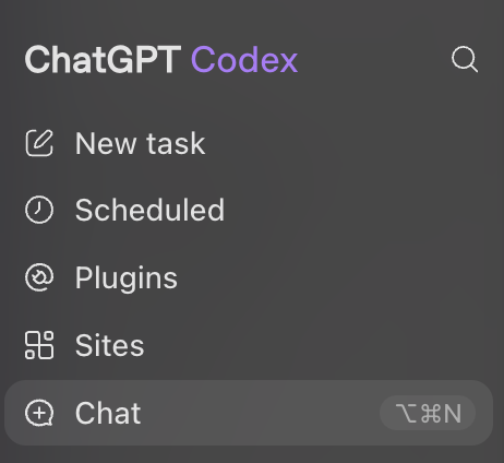 SaronAdir's tweet photo. @thekitze you can somewhat awkwardly get to your chatgpt chats from the sidebar. they open in a modal that overlays the codex chat. or use the "ChatGPT Classic" app https://t.co/0CM2n8xkZN
