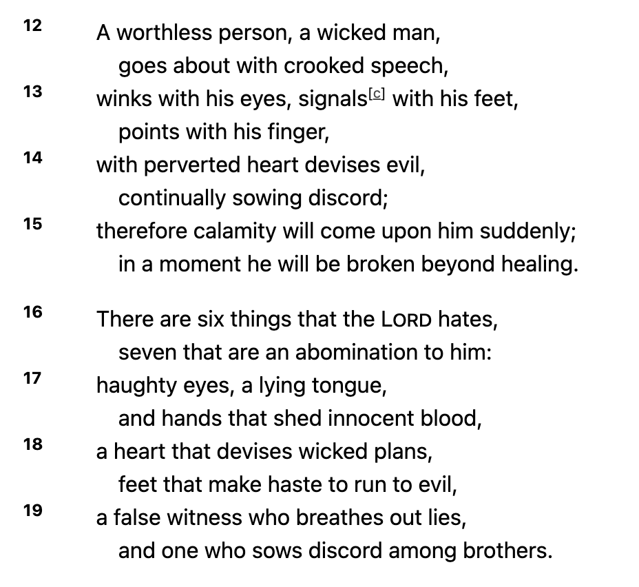 SethDillon's tweet photo. "There are six things that the Lord hates,
 seven that are an abomination to him." https://t.co/7TJlWSgRkZ