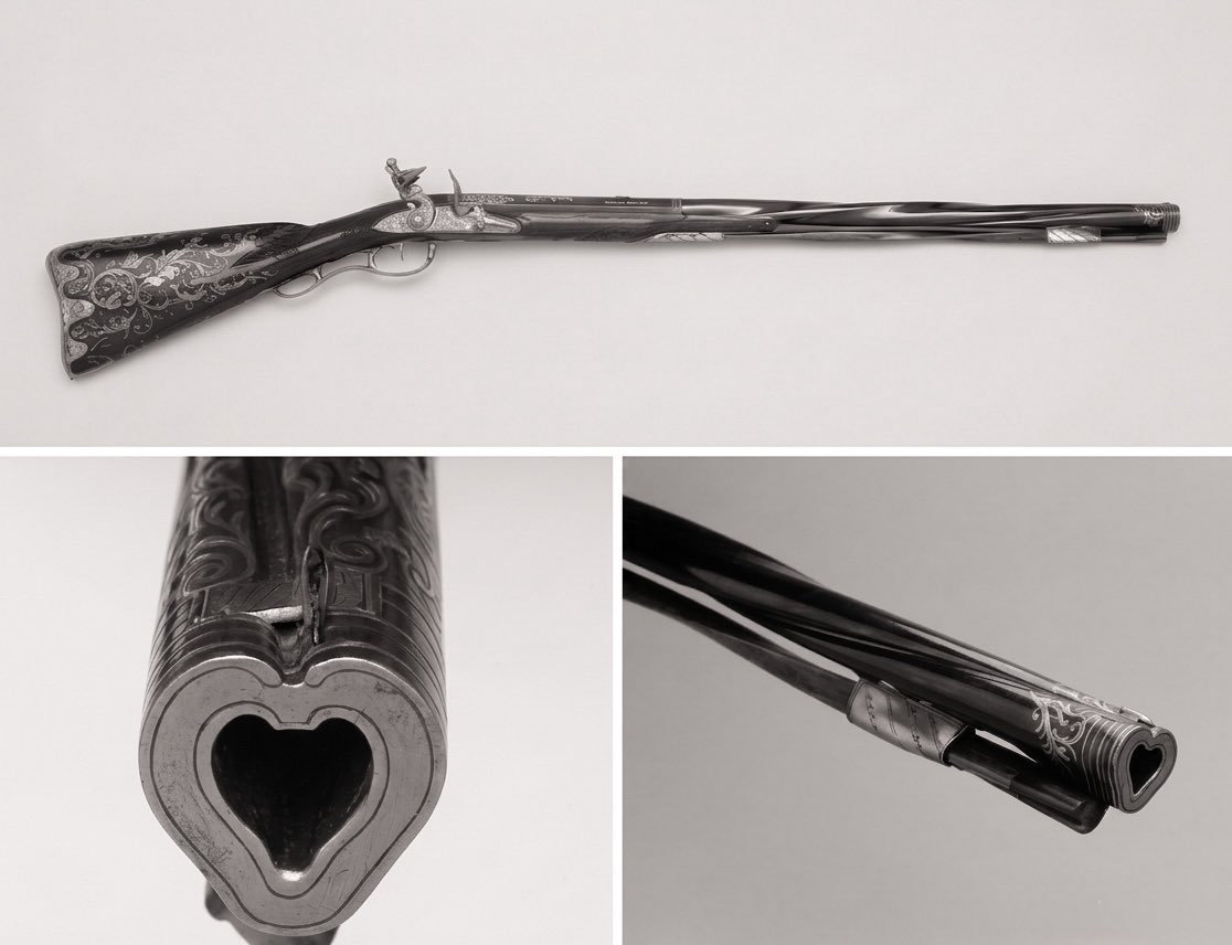 glirttery's tweet photo. flintlock rifle with a twisted barrel and heart shaped bore (1765) https://t.co/XzfpfwKUok