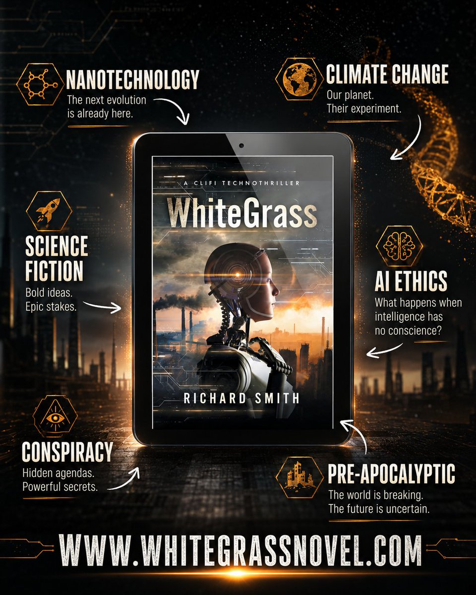 WhtGrass's tweet photo. WhiteGrass by Richard Smith is a gripping cli-fi technothriller exploring nanotechnology, climate change, artificial intelligence, conspiracy, and a world moving dangerously close to collapse.
Discover the novel at https://t.co/1BgIBx2RL7 https://t.co/3tcHvQpqoB