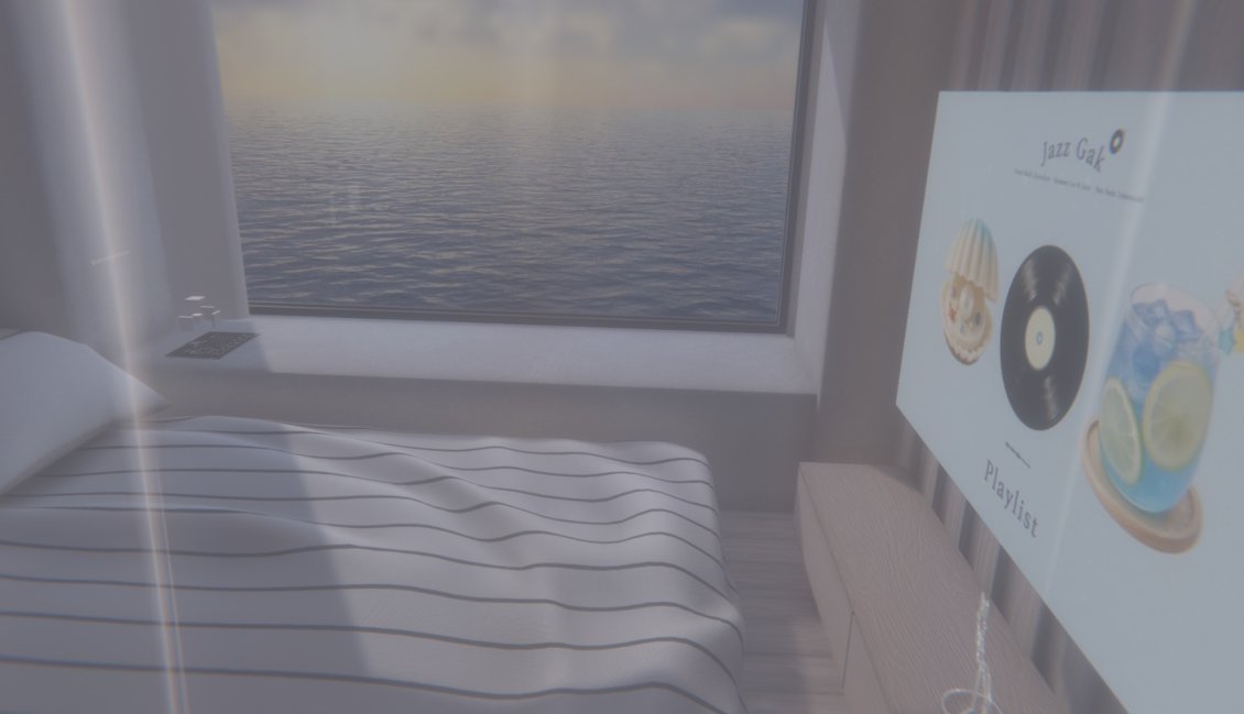takaho0321's tweet photo. #33treeWorlds
#メタバース短歌
#VRChat
#tanka
VRChatのワールド "カーテン越しの白昼夢"を訪問いたしました。
33treeさんの制作です。
感動を短歌に込めて
昇る陽に光りさざめく海を見る カーテンを開け 伸びをしながら
360度、見渡す限り海が広がっています。
穏やかなさざ波が静かに揺れ、昇る朝日の光を受けて、水面はやさしくきらめいています。
海の真ん中の小さなロフト、その中にはベッドが置かれ、心ゆくまでまどろみたくなるような居心地のよい空間です。
この日も多くの人が訪れ、穏やかに語り合いながら、それぞれの時間を楽しんでいました。
ゆったりと心安らぐ、すてきなひとときを過ごすことができました。
Japanese traditional tanka presented as a five-line poem
Opening the curtains,
I stretch and gaze
upon the sea,
its ripples shimmering
in the rising sun.
Impressions
The sea stretches as far as the eye can see in every direction.
Gentle ripples move quietly across the water, their surface softly shimmering in the light of the rising sun.
In the middle of the sea stands a small loft with a bed inside—a cozy space that invites visitors to linger in a peaceful doze for as long as they wish.
Many people visited that day as well, enjoying their own time while talking together in a calm and relaxed atmosphere.
I spent a wonderfully restful and peaceful time there.
https://t.co/N6T12FfjqW