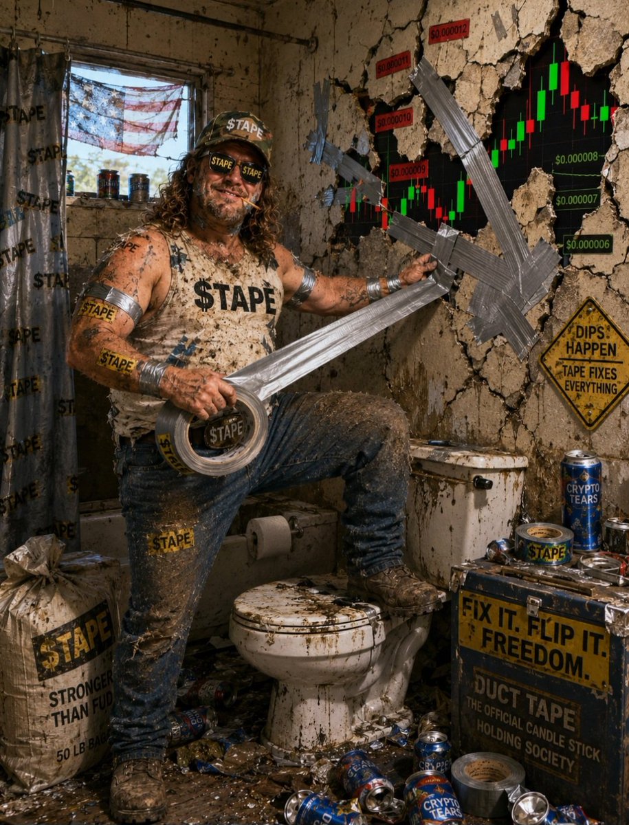 TapeonSolana's tweet photo. Every dip is just another crack for $TAPE to fix. 🛠️

Loading bags. Ignoring FUD. Waiting for face-melting candles. 📈🔥

#ducttapehands #Solana #memecoin https://t.co/NihMyEmP87