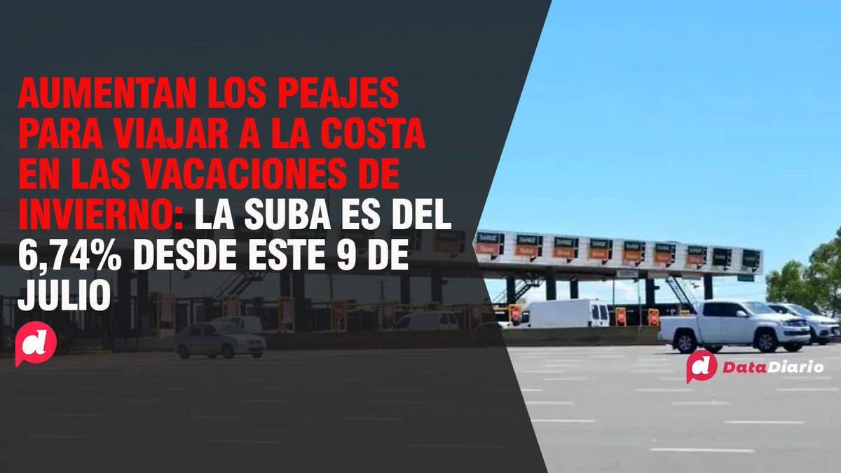 DataDiario's tweet photo. 🏖️ PEAJES MÁS CAROS PARA IR A LA COSTA ATLÁNTICA: SUBIÓ 6,71% EL VIAJE A MAR DEL PLATA

📈 El gobierno aplicó un aumento del 6,71% en los peajes del Sistema Vial Integrado del Atlántico. El viaje a la playa, más caro. https://t.co/9VZJYwXYfj