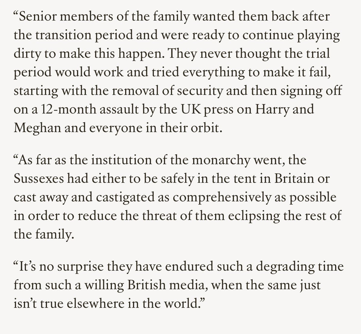 Qiyyah18's tweet photo. KCIII:Kicks Harry,Meghan&amp;Prince Archie out of Frogmore.
Removes &amp; denies them security.
Cuts off their funding.
Uses the media to attack everyone in their orbit after they left the UK.
Allows the media to relentlessly attack Meghan,but says I’m desperate to see my grandchildren🤦🏽‍♀️ https://t.co/PmHQhxZDFN
