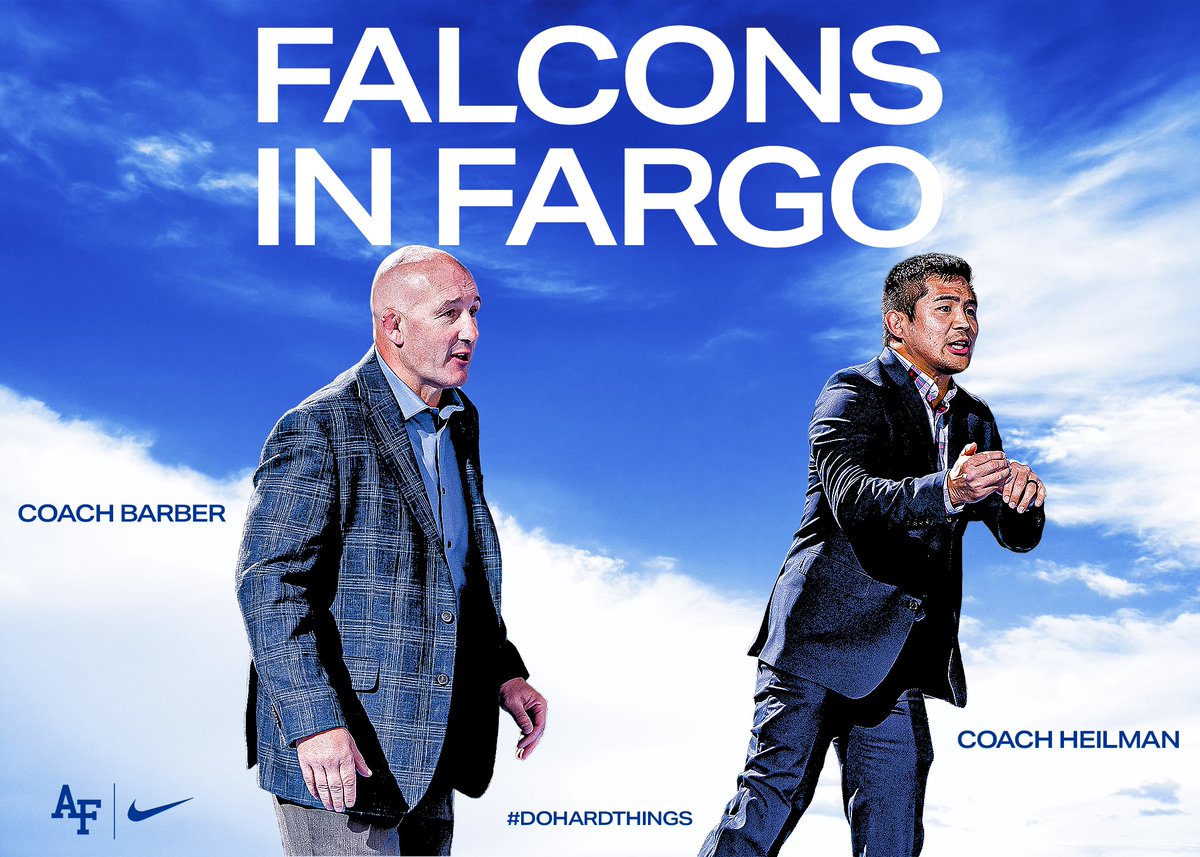 AF_Wrestle's tweet photo. Coach Barber and Coach Heilman are headed to Fargo to find some future Falcons!
#FutureFalcons
#AirForceWrestling
#DoHardThings https://t.co/oVXVsKe7SB