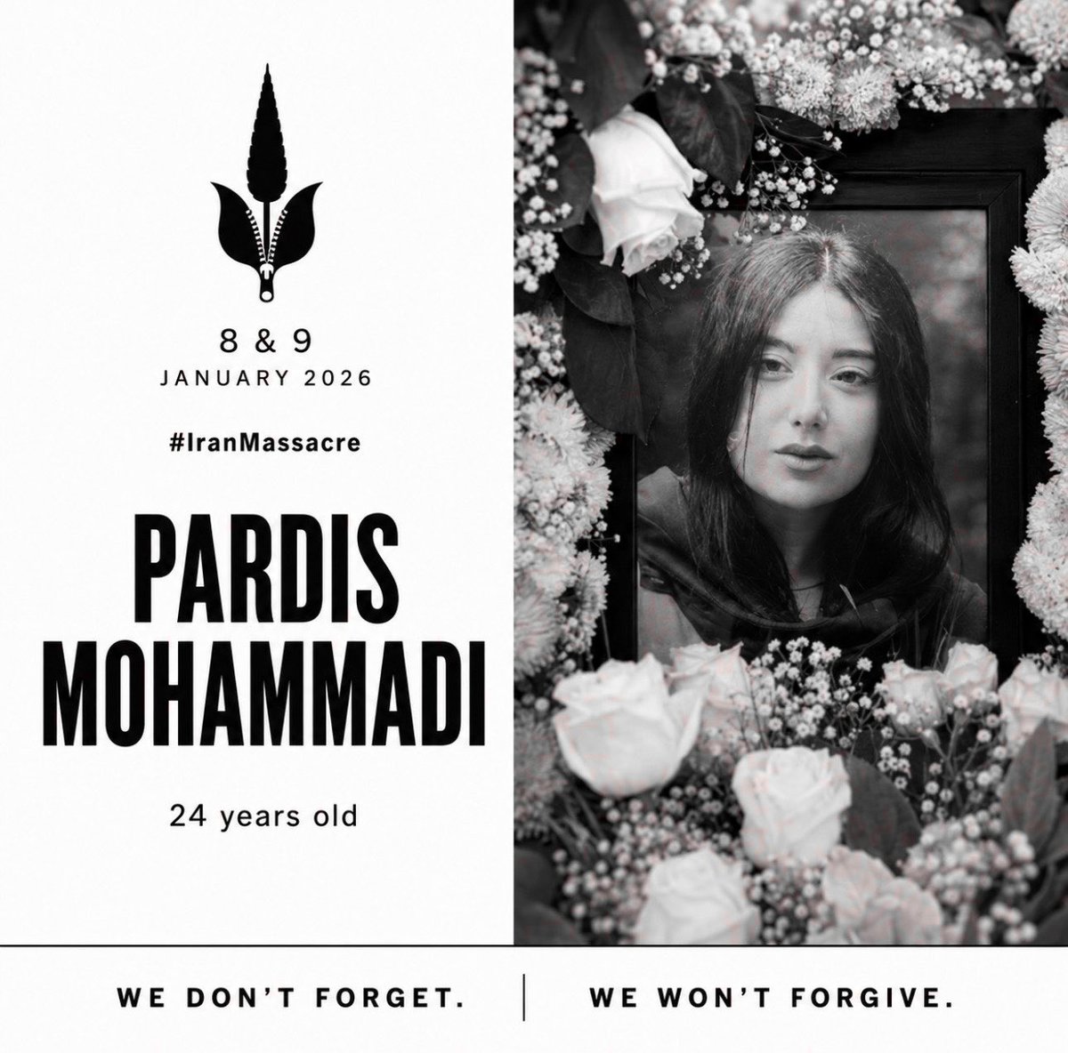 N4F4S8's tweet photo. #RememberJan8And9
My name is Pardis Mohammadi. I was 24 years old and just months away from graduating from college when I was shot with multiple shotgun pellets during the January 2026 massacre in Iran. Pellets struck my back and heart, and I died at the scene.
Please share my story so the world knows about the #IranMassacre. #پردیس_محمدی
