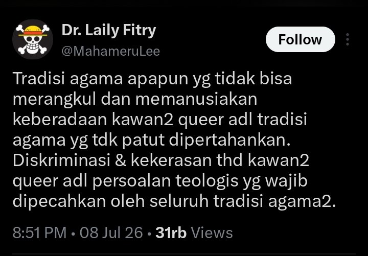erlanishere's tweet photo. LGBT libtard + allies dkk be like:
1. "Agama kalian tuh misoginistik, homofobik!"
2. "Siapa yg merjuangin hak hak orang Islam di LN kalo bukan queer?" (Virtue signaling)
3. "Nabi kalian pedofil!" (Menista agama)
4. "Kalian ini penindas, buzzer pemerintah, suka bikin konflik horizontal! Fokus aja nyerang pemerintah" (fail to address the elephant in the room, poisoning the well.)
5. "Sudahlah tinggalkan tradisi agama kalian itu, tidak patut dipertahankan karena menolak LGBT!" (ijma denial)

Agama Islam dinistakan, entar kalo umat Islam marah tinggal invalidasi aja dengan ngatain buzzer... kalo makin marah lagi? Tinggal kasih label aja homofobik/Islamofasis tukang bikin konflik horizontal. Suruh umat Islam tinggalin prinsip agama mereka.

Modelan begini mau dapet simpati dari masyarakat banyak? Kebanyakan mimpi lu. 👍