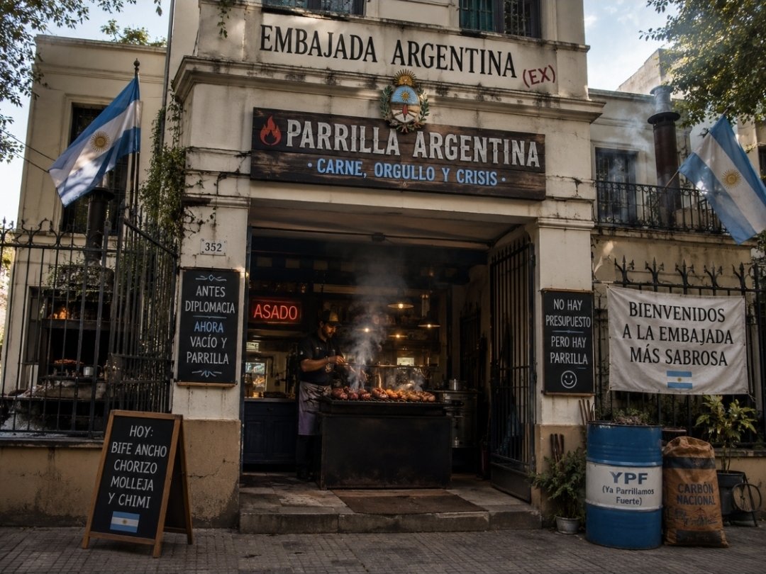 ElSarcasMofa's tweet photo. #Argentina lleva tantos años en crisis que sus embajadas las convirtieron en #ParrillaArgentina

@edufeiok es increíble que intentes burlarte de un país que recibe a tu gente con los brazos abiertos siempre. https://t.co/VcqlSkpUhd
