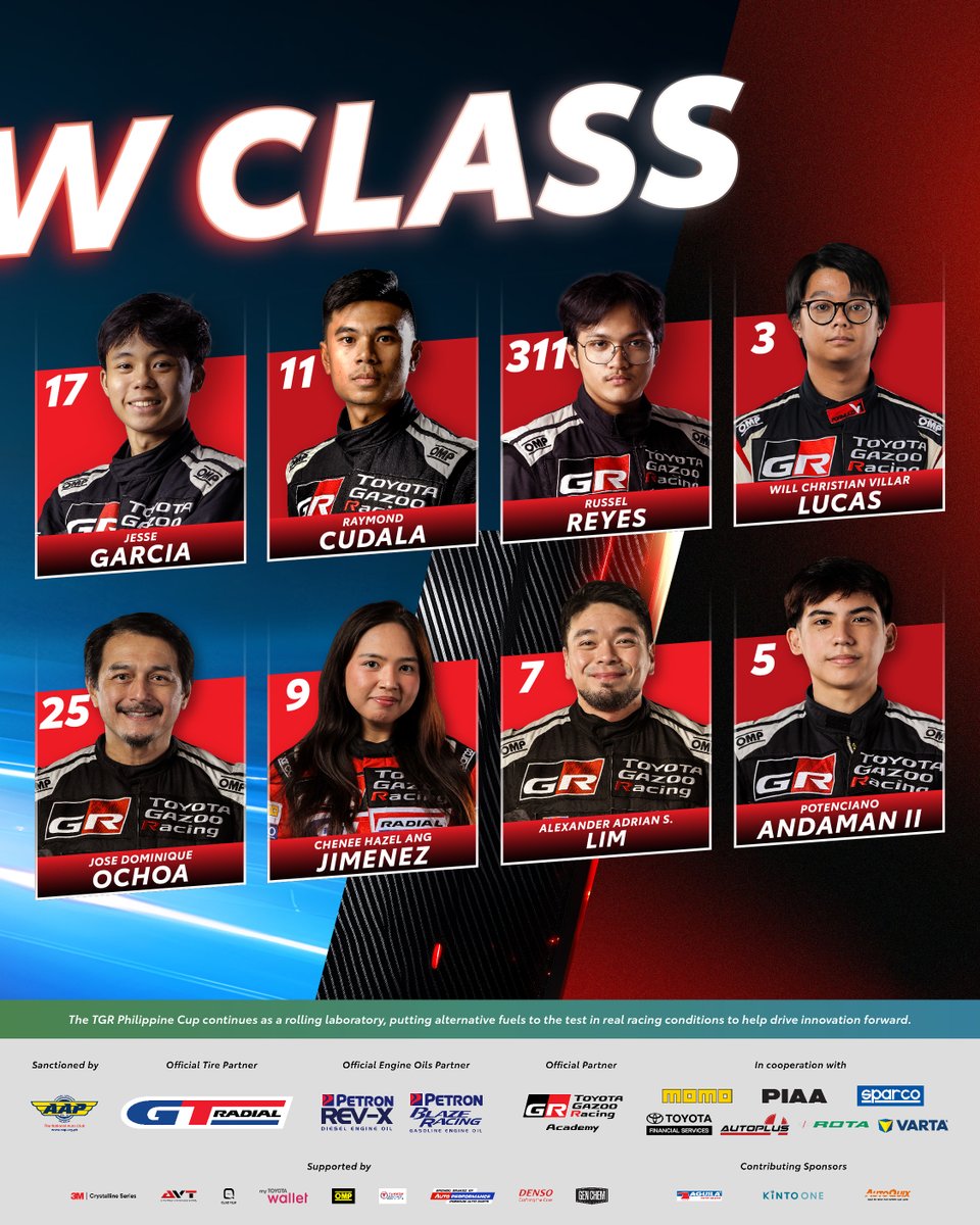 TGRPhilippines's tweet photo. The competition continues with Race Weekend 2. 🏁 Meet the official teams of the TGR Philippine Cup 2026 at Clark International Speedway, Pampanga on July 11!​

#TGRPhilippineCup2026 #TOYOTAGAZOORacing #PushingTheLimitsForBetter #TGRPhilippines https://t.co/eOEPEQjWsp