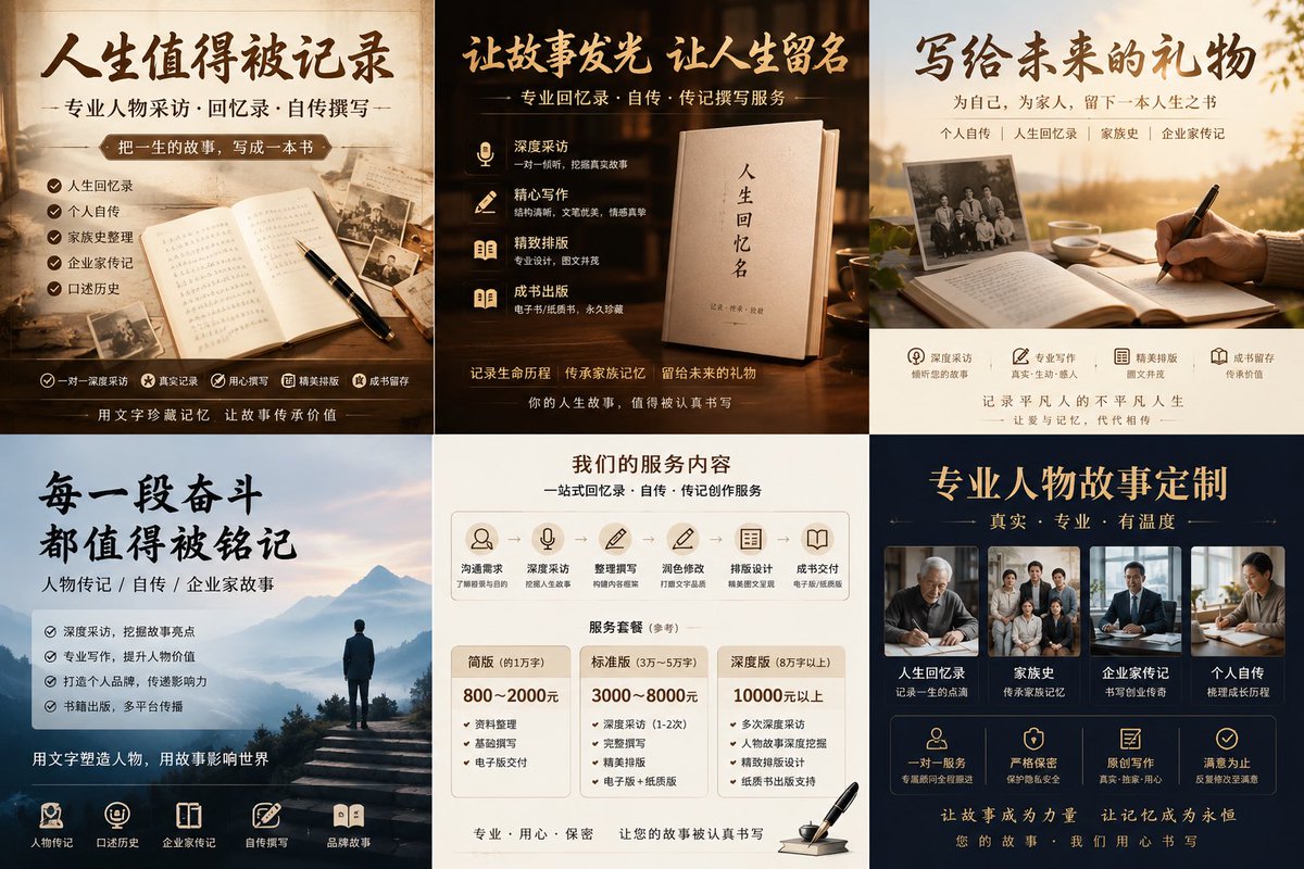 guiguziworkshop's tweet photo. 每个人的一生，都值得被写成一本书。 我们提供： ✍️ 人物自传 📖 人生回忆录 🏛 企业家传记 🏡 家族史整理 🎤 一对一深度采访 📚 排版印刷，成书珍藏 真实记录，不虚构； 专业写作，有温度。 让故事留存，让记忆传承。 📩 欢迎咨询，一起把您的人生，写成一本值得珍藏的书。 https://t.co/R9GseMoGGR