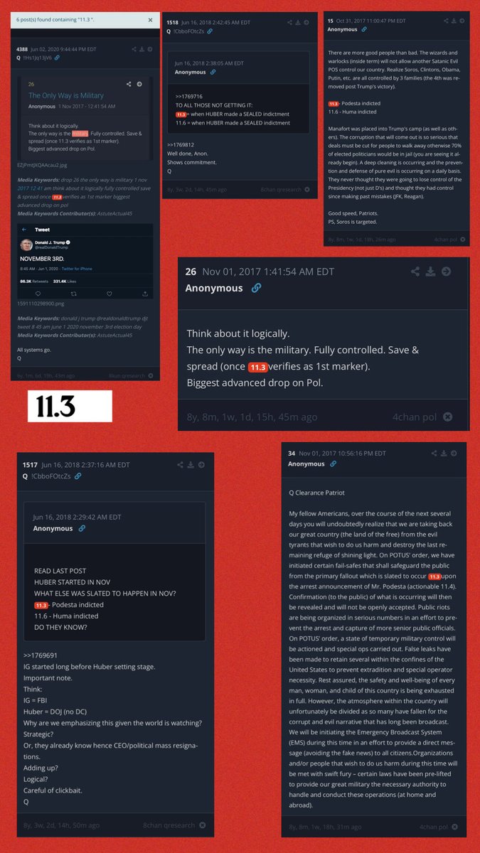 susieq1007's tweet photo. 🇺🇸🇺🇸🇺🇸🇺🇸🇺🇸🇺🇸🇺🇸
7/9/26 @ 3:38 pm est. — 311 <> 11.3 —— 1538 <> 611 <> 116 
113 👀 — 11.3 —- 6 Drops 

11.3 - Law of War Manual- End of Occupation and Duration of GC obligations. 

11.6 - Law of War Manual- Protection Of The Population Of An Occupied Territory. 

Black umbrella - 113
This is it - 113
Apocalypse - 113
Trumpet - 113 
Roll Out - 113 
Let’s Roll - 113 

Global Reset - 116 
Prince of Peace - 116 
Royalty - 116 

116
Nov 06, 2017 4:48:58 PM EST
Anonymous 
Crumb dump incoming fast.
Archive immediately.
Upload to graphic.
Q

338
Dec 13, 2017 12:15:45 AM EST
Q !ITPb.qbhqo 
“Special.”
Q

4544
Jun 30, 2020 12:09:31 AM EDT
Q !!Hs1Jq13jV6 
THESE are the times that try men's souls. The ♦️summer soldier 🔺and the sunshine patriot will, in this crisis, shrink from the service of their country; but he that stands by it now, deserves the love and thanks of man and woman. Tyranny, like hell, is not easily conquered; yet we have this consolation with us, that the harder the conflict, the more glorious the triumph. What we obtain too cheap, we esteem too lightly: it is dearness only that gives everything its value. Heaven knows how to put a proper price upon its goods; and it would be strange indeed if so celestial an article as FREEDOM should not be highly rated.  – Thomas Paine
Q

@WeTheAnon17 
@XRPBrainst0rm 
@C1Stan 
@8Notables