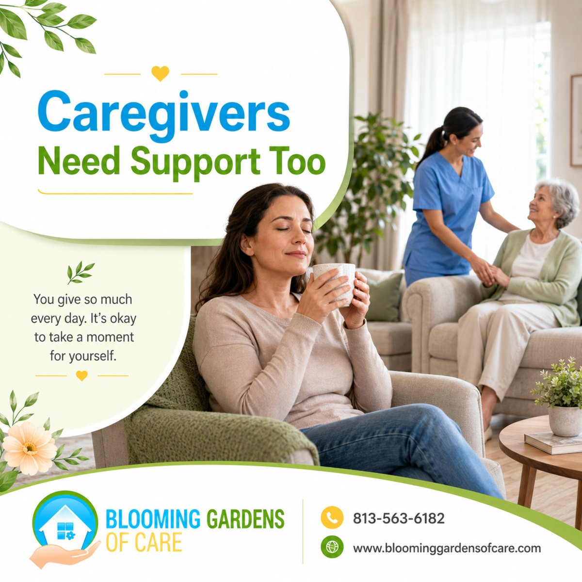 bloominggardfl's tweet photo. Caregiver burnout can show up as constant fatigue, stress, frustration, or feeling like there is never enough time to rest. 

#CaregiverSupport #CaregiverBurnout #FamilyCare #HomeCareHelp #SeniorCare #BloomingGardensOfCare https://t.co/SLeGYLWiLR