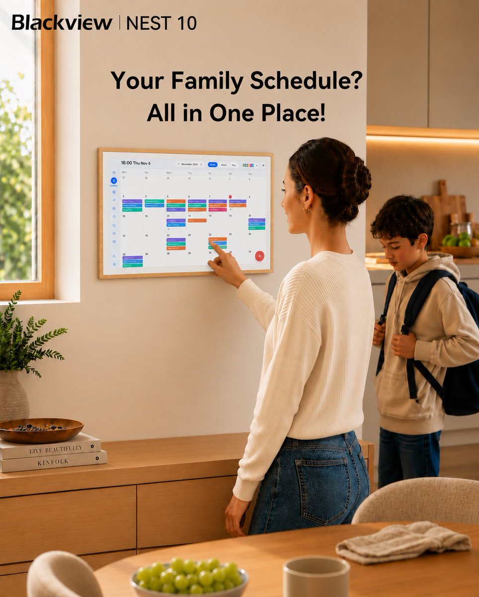 BlackviewPhone's tweet photo. Dentist at 4. Piano at 6. Groceries before dinner. And somehow Mom still remembers where everyone’s socks are. 😭
Every mom deserves a digital calendar that helps keep the whole family on the same page.
#Blackview #NEST10 #FamilyDigitalCalendar #MomLife #SmartHome https://t.co/bUiMICB7Bv