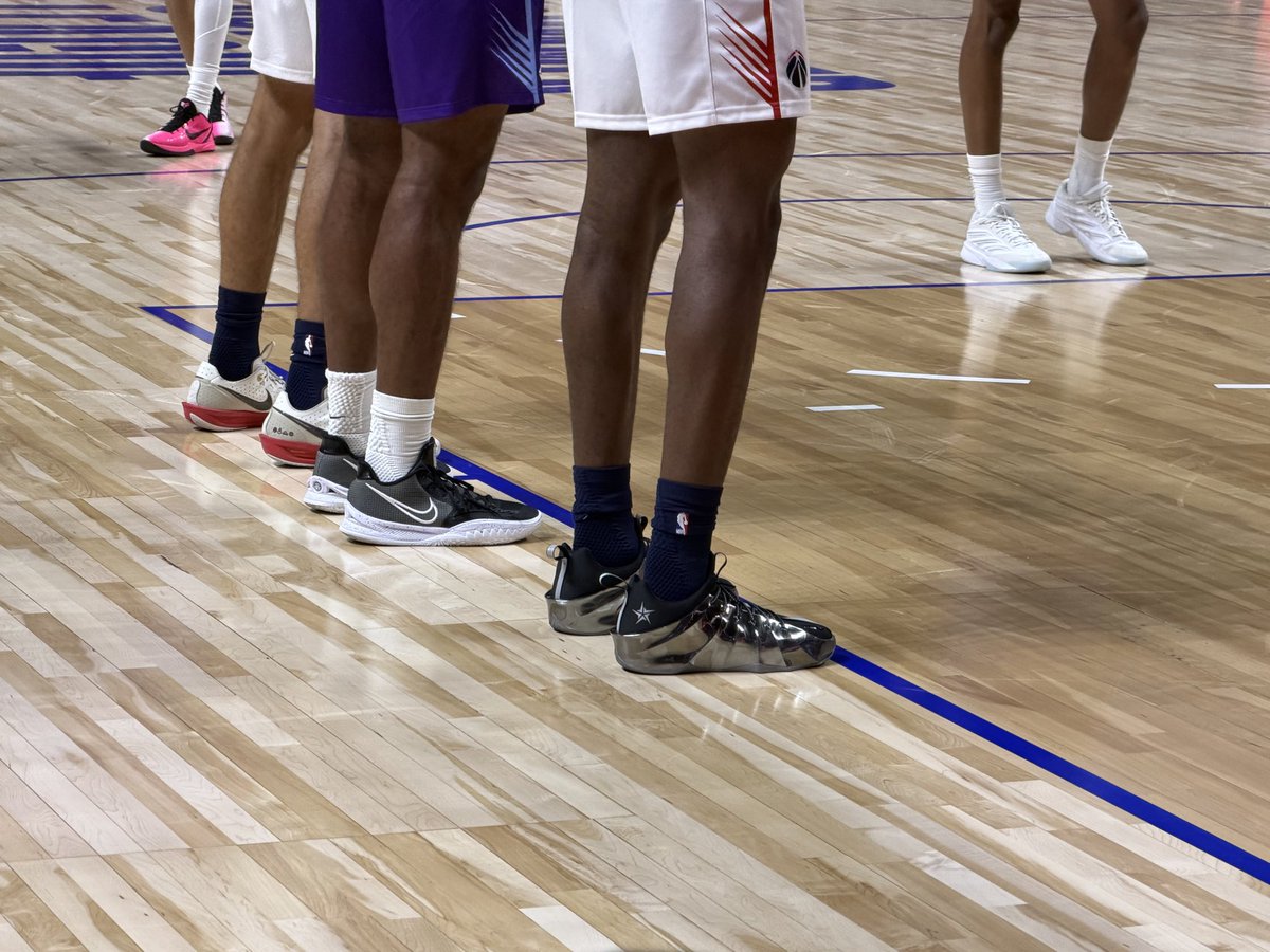 NBASarah's tweet photo. A look at the unreleased Nike sneaker AJ Dybantsa is wearing at Las Vegas Summer League with his PE logo: https://t.co/c1ndKc6J8v