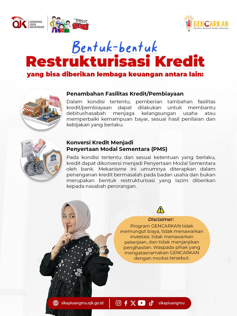 sikapiuangmu's tweet photo. Tidak semua restrukturisasi diberikan dalam bentuk yang sama. Jenis keringanan yang diterima debitur akan disesuaikan dengan hasil penilaian dan kebijakan bank atau lembaga keuangan.
Simak artikel lengkapnya di https://t.co/oALFJ5b8QS.
#BulanLiterasiKeuangan2026 #GENCARKAN https://t.co/QuiuNRvsHM