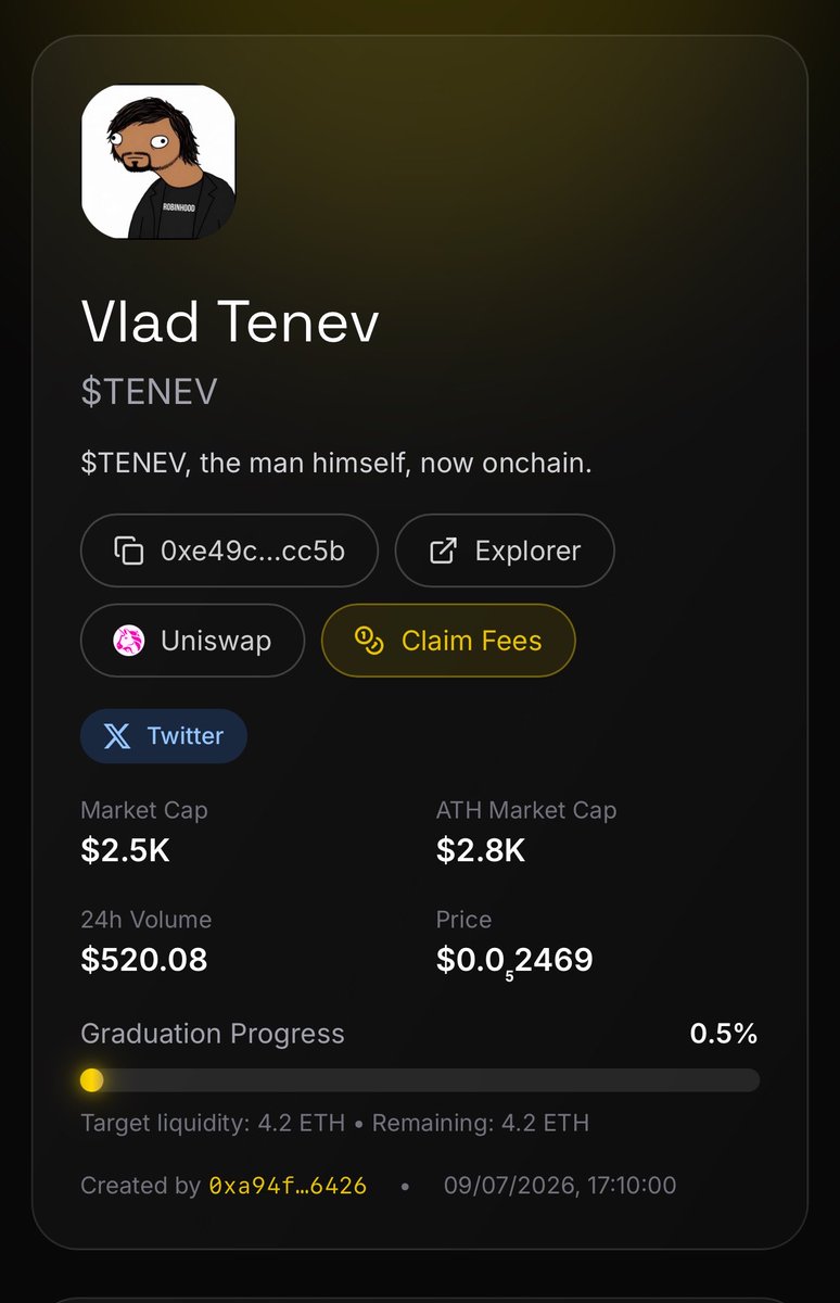 0xShakaa's tweet photo. @BRC20niubee @RobinhoodApp @vladtenev @RobinhoodCrypto Nothing more meme worth than $TENEV

0xe49ce40a29d349387c59853097ec0cbf6223cc5b https://t.co/MjJVbWTROE