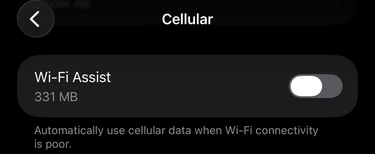 raqieren's tweet photo. @patgvr Or you can just disable Wi-Fi assist. https://t.co/BdD3BUOU75