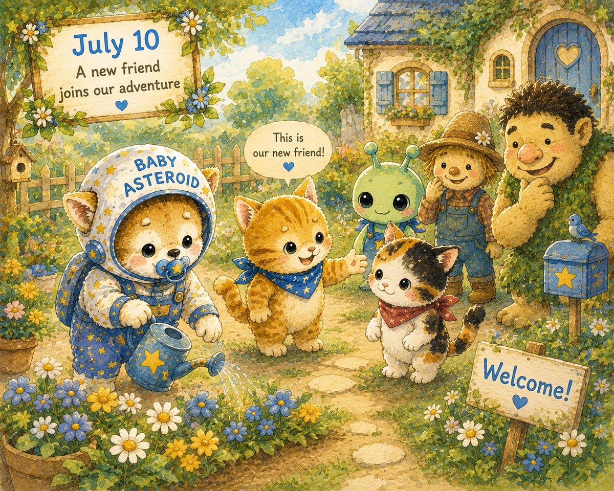 OG_BABY_BSC's tweet photo. 📅 July 10

A new friend
joined our adventure today. 🐾💙

Every “hello”
is the beginning
of a beautiful story. ✨

#BABYASTEROID #NationalKittenDay #Storybook https://t.co/At6rRE6a7Z