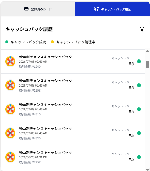 TomohiMaru's tweet photo. 今回のタッチでvisa割の直近10回の結果。
俺の引き弱なの？？？
前々回の時も5円率高かったけど5回に1回は500円出てたんだけど今回は今のところ13回やって100円が1回、あとは5円…
#visa割
#クレカ https://t.co/WPn0PFzJhC