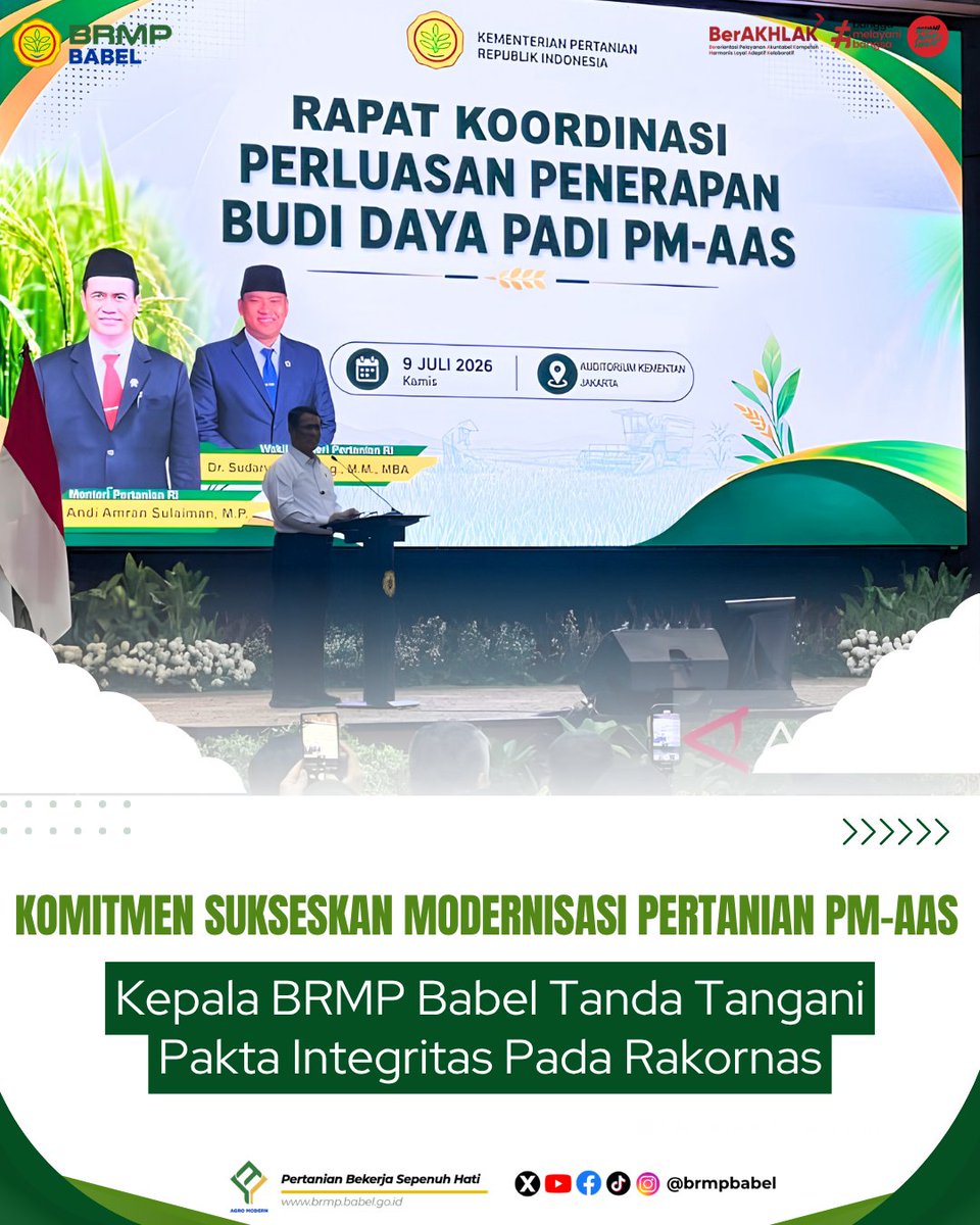 brmpbabel's tweet photo. Jakarta, 9 Juli 2026 – Kepala BRMP Babel, Intan Rahayu, https://t.co/SO5ZbaC44D., M.T., menghadiri Rapat Koordinasi Nasional Percepatan Modernisasi Pertanian melalui Program Percepatan Modernisasi Pertanian–Akselerasi Areal Tanam (PM-AAS) yang diselenggarakan di Kementan https://t.co/iuQ9uu01fA